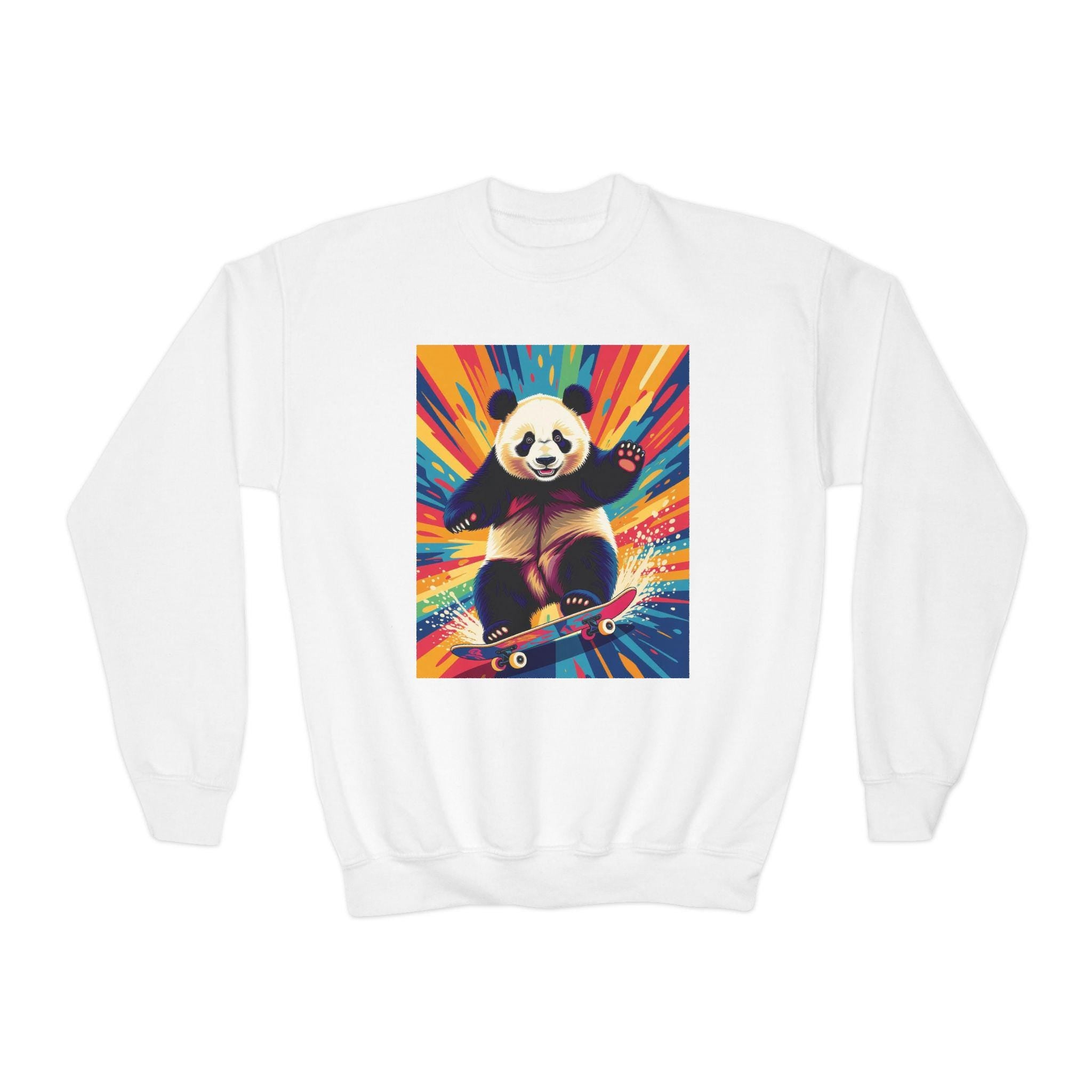 Skateboarding Panda Youth Sweatshirt: Colorful Kids Crewneck