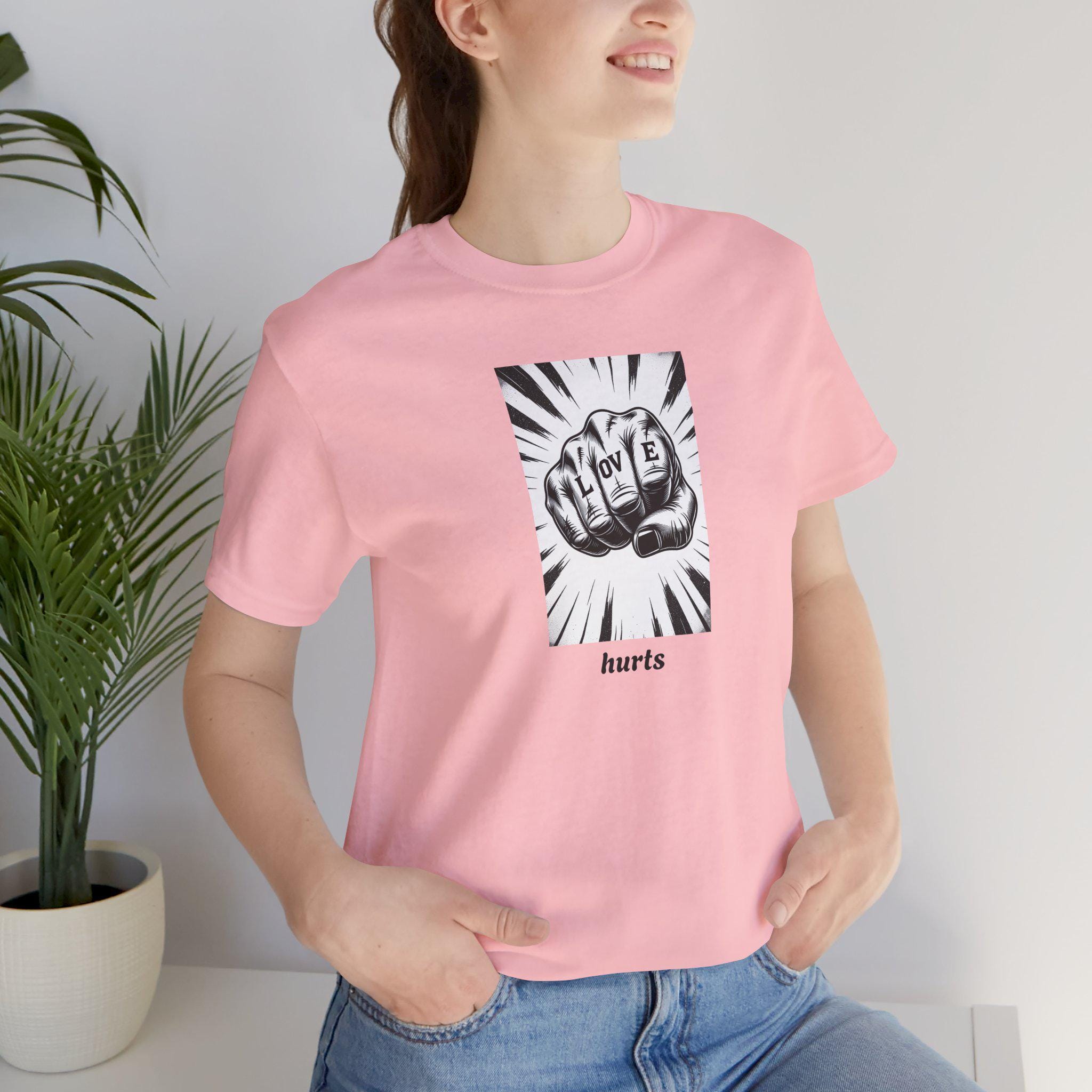 Unisex Jersey Short Sleeve Tee with Graphic Design - Love Hurts