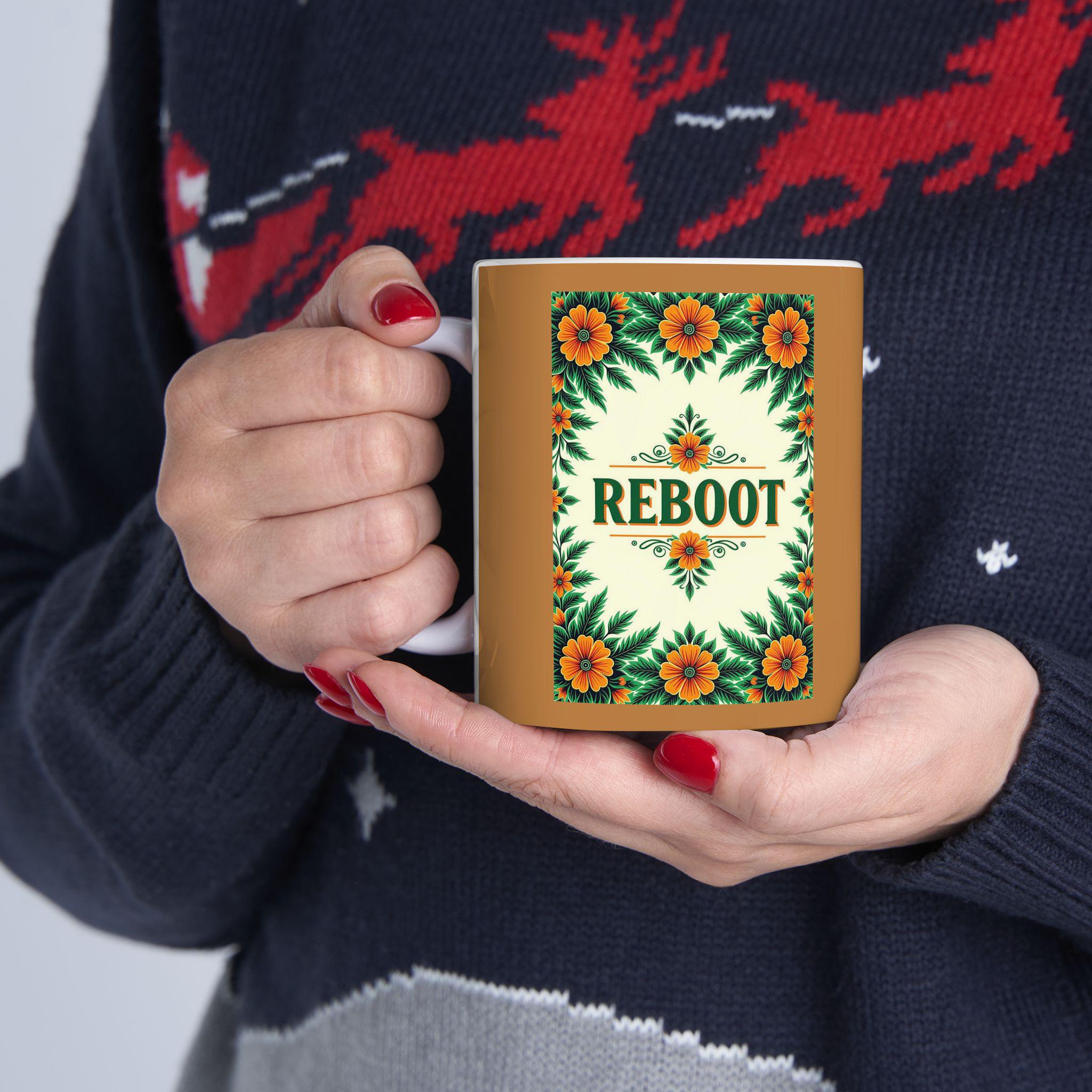 Floral Ceramic Coffee Mug - "Reboot" Design