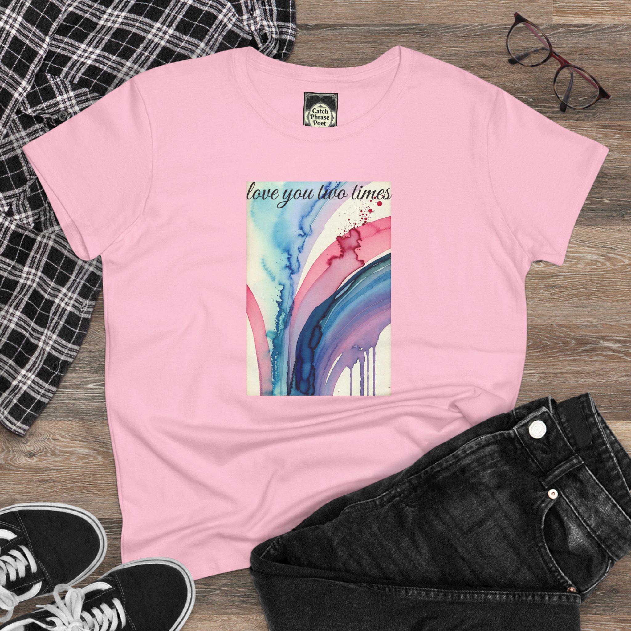 Watercolor 'Love You' Cotton Tee, Casual Graphic Shirt