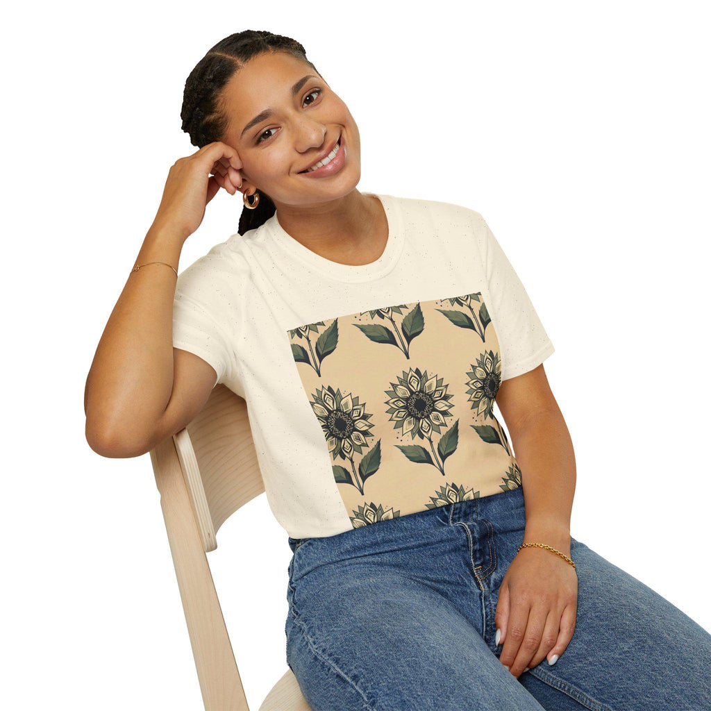 Floral Sunflower T-Shirt, Unisex Softstyle Cotton Tee
