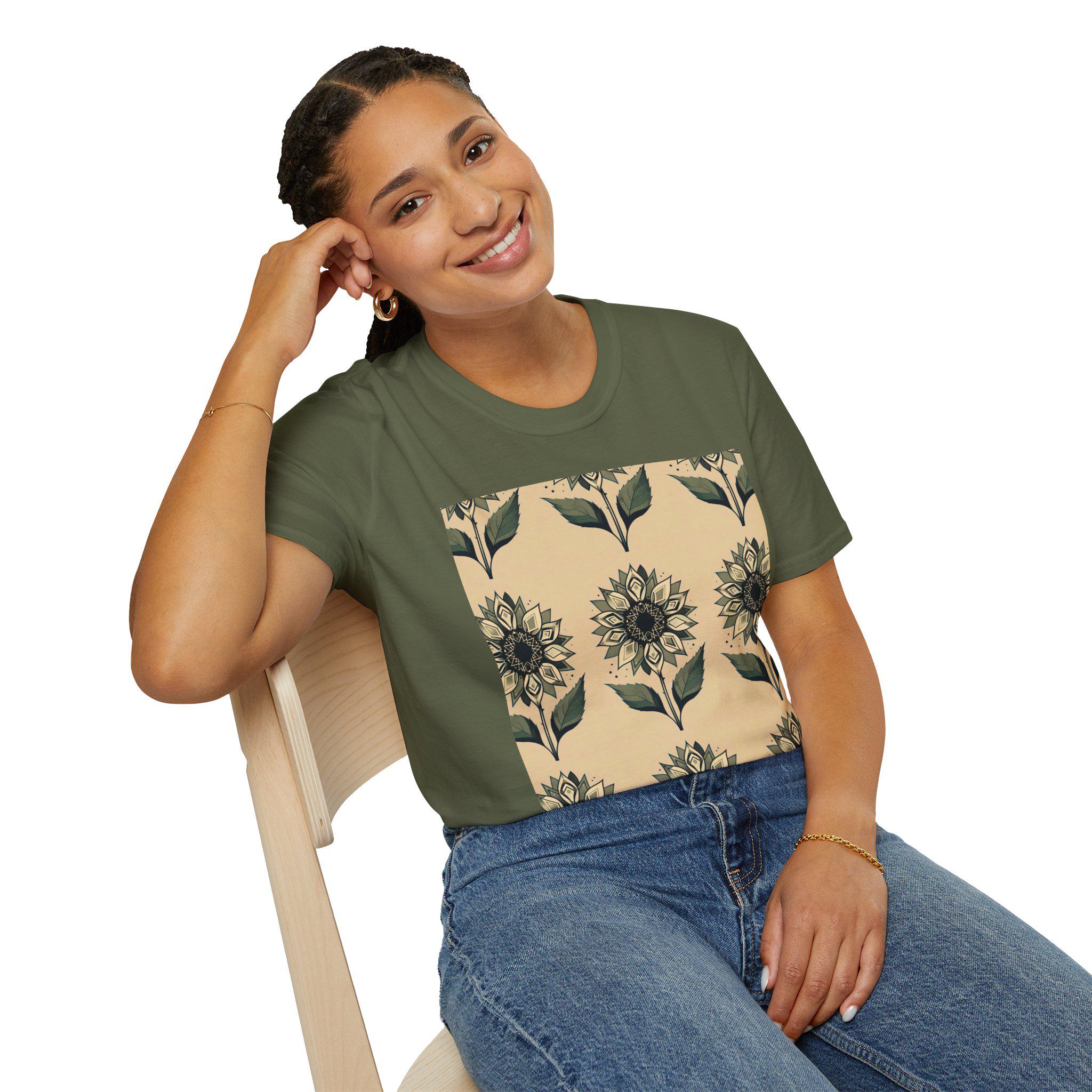 Floral Sunflower T-Shirt, Unisex Softstyle Cotton Tee
