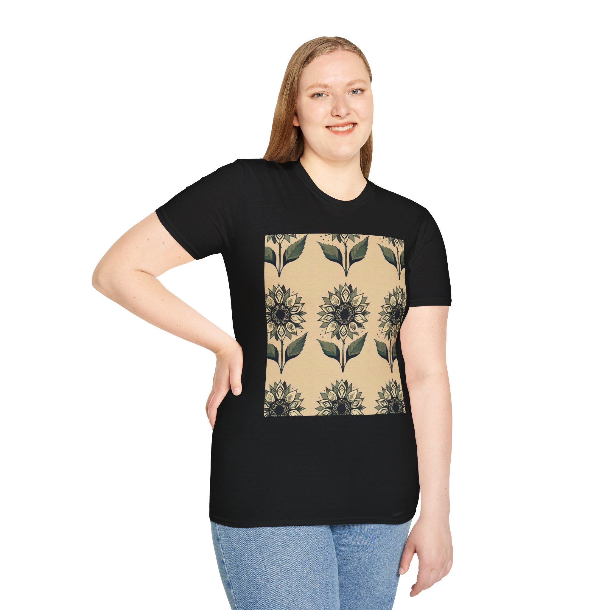 Floral Sunflower T-Shirt, Unisex Softstyle Cotton Tee