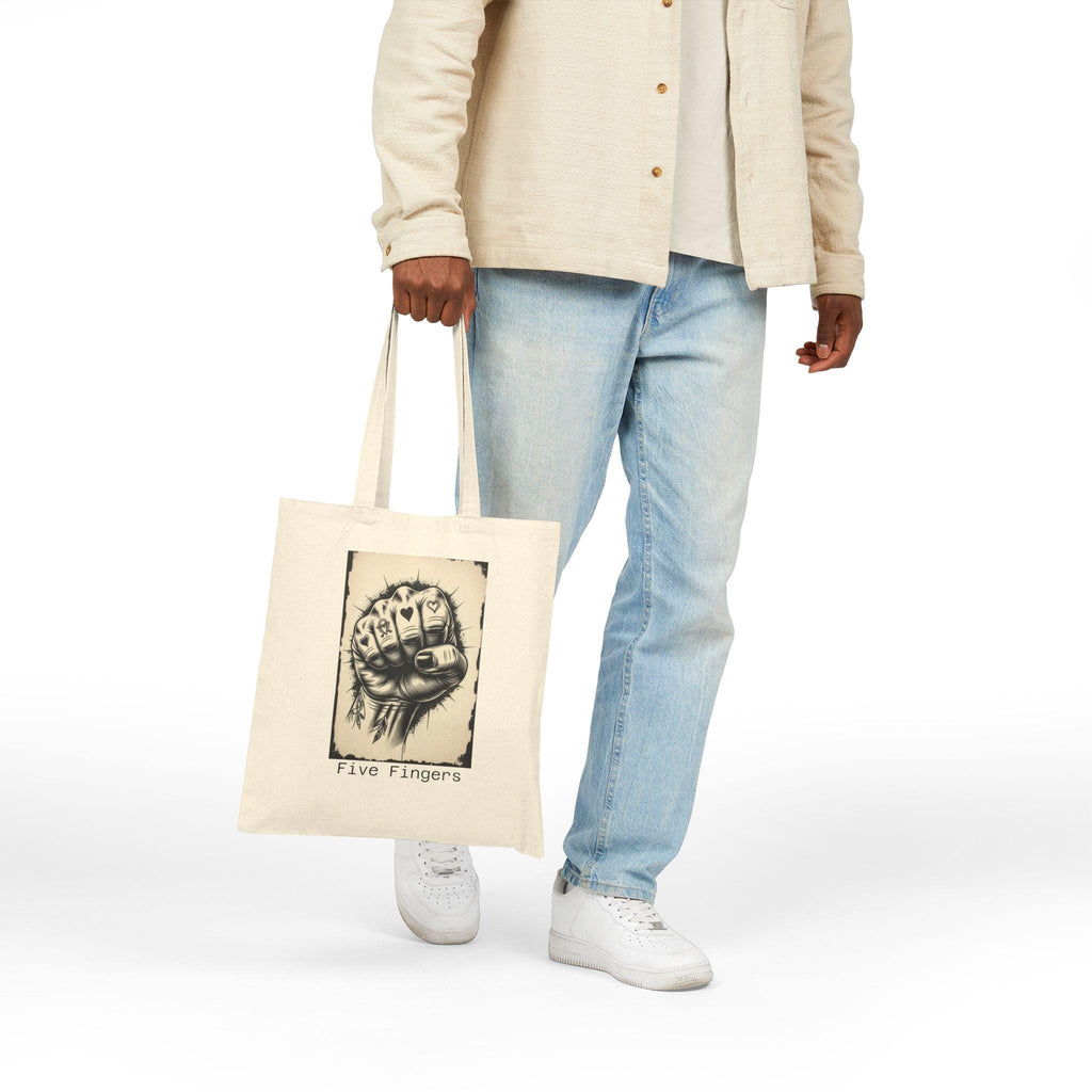 Hand Drawn 'Five Fingers' Cotton Canvas Tote Bag
