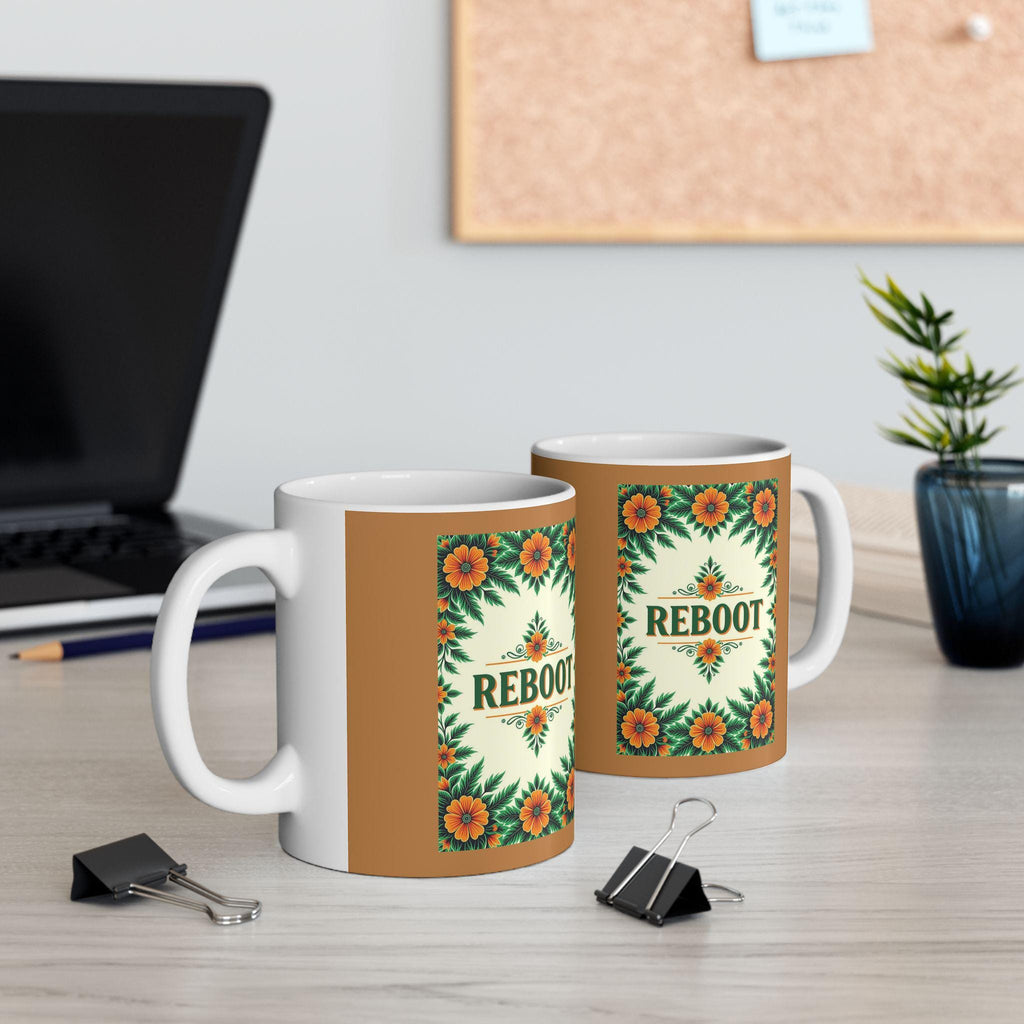 Floral Ceramic Coffee Mug - "Reboot" Design