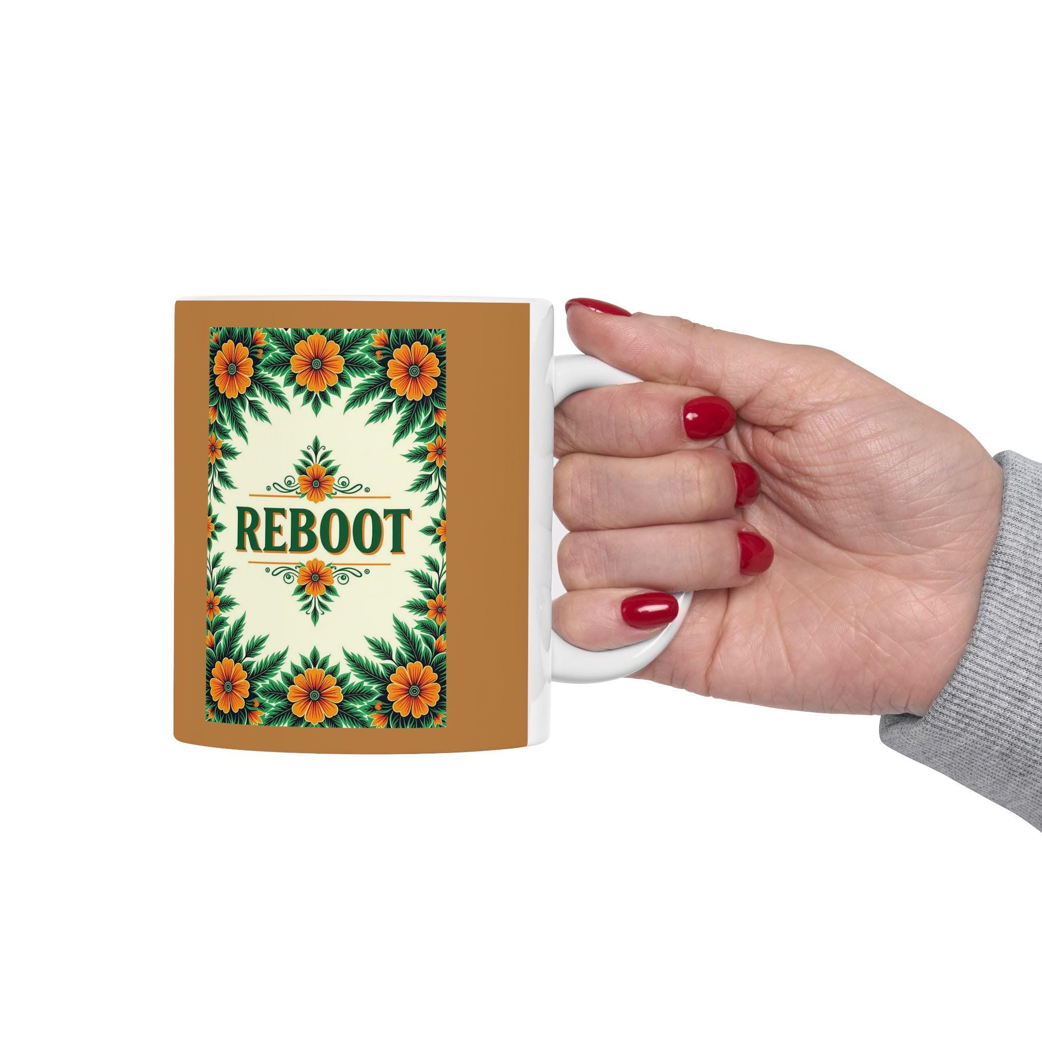 Floral Ceramic Coffee Mug - "Reboot" Design