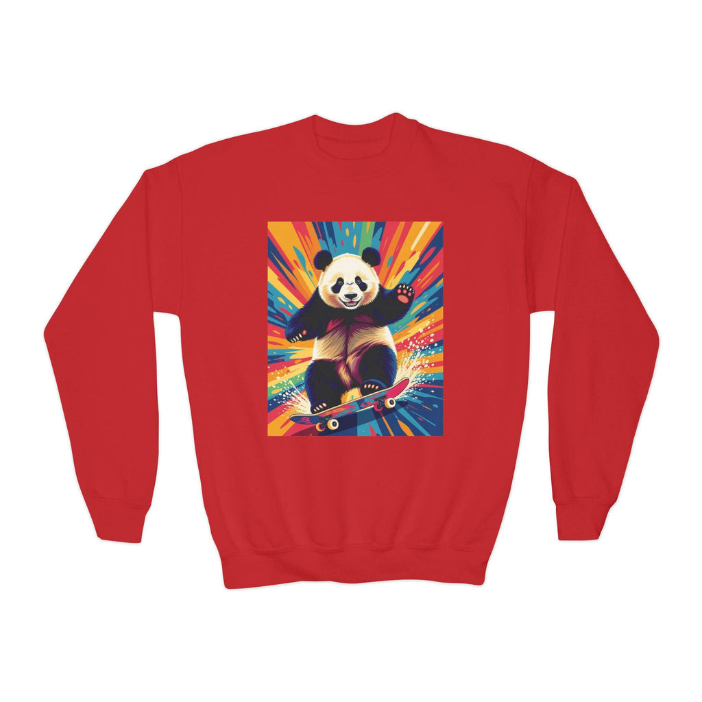Skateboarding Panda Youth Sweatshirt: Colorful Kids Crewneck