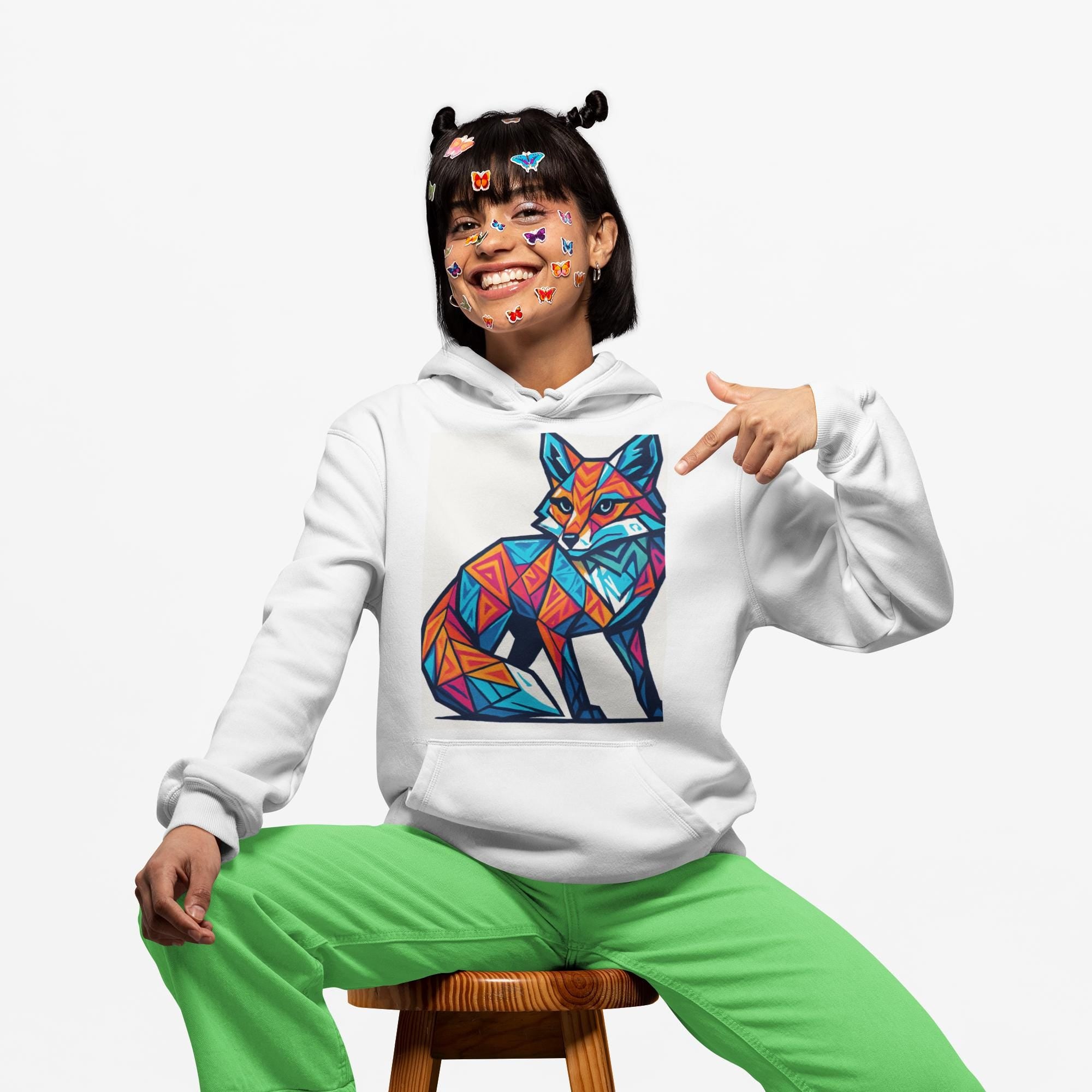 Colorful Fox Art Unisex Hoodie, Graphic Long Sleeve Tee