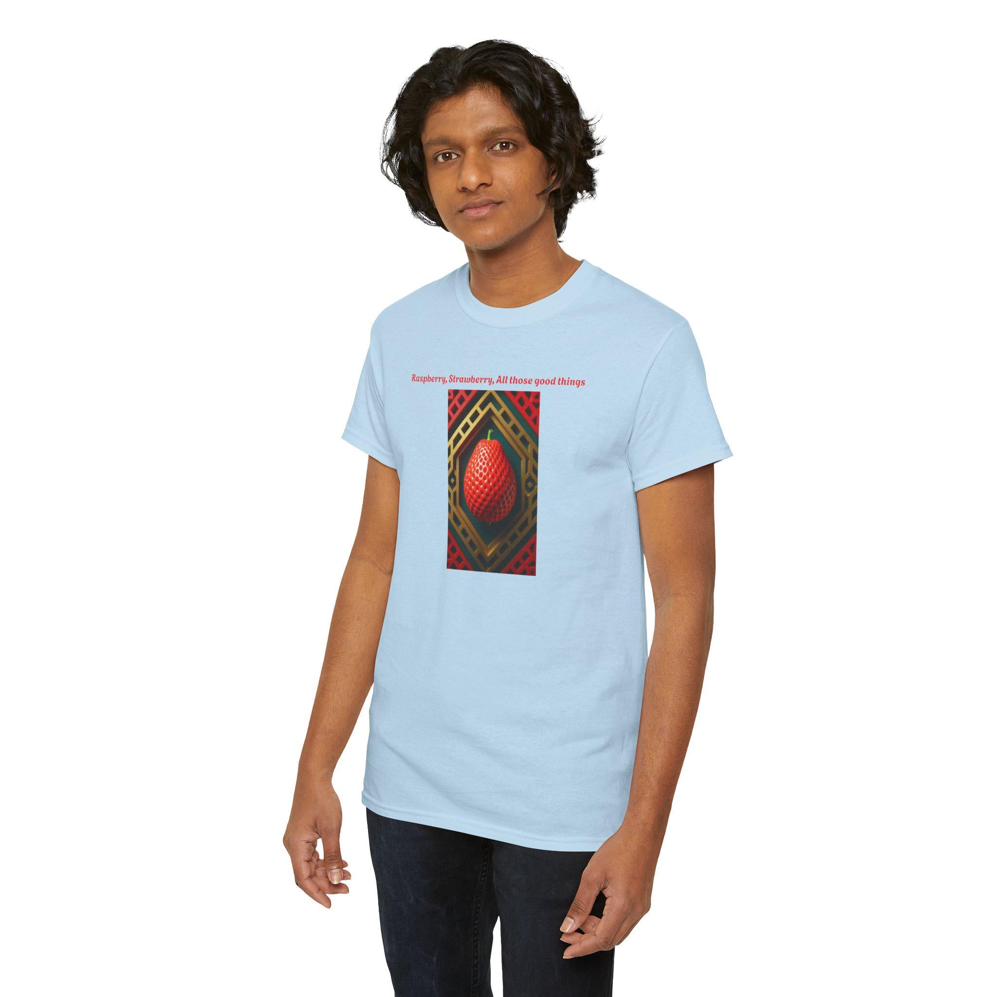 Strawberry Unisex Heavy Cotton Tee: Artistic Fruit Design
