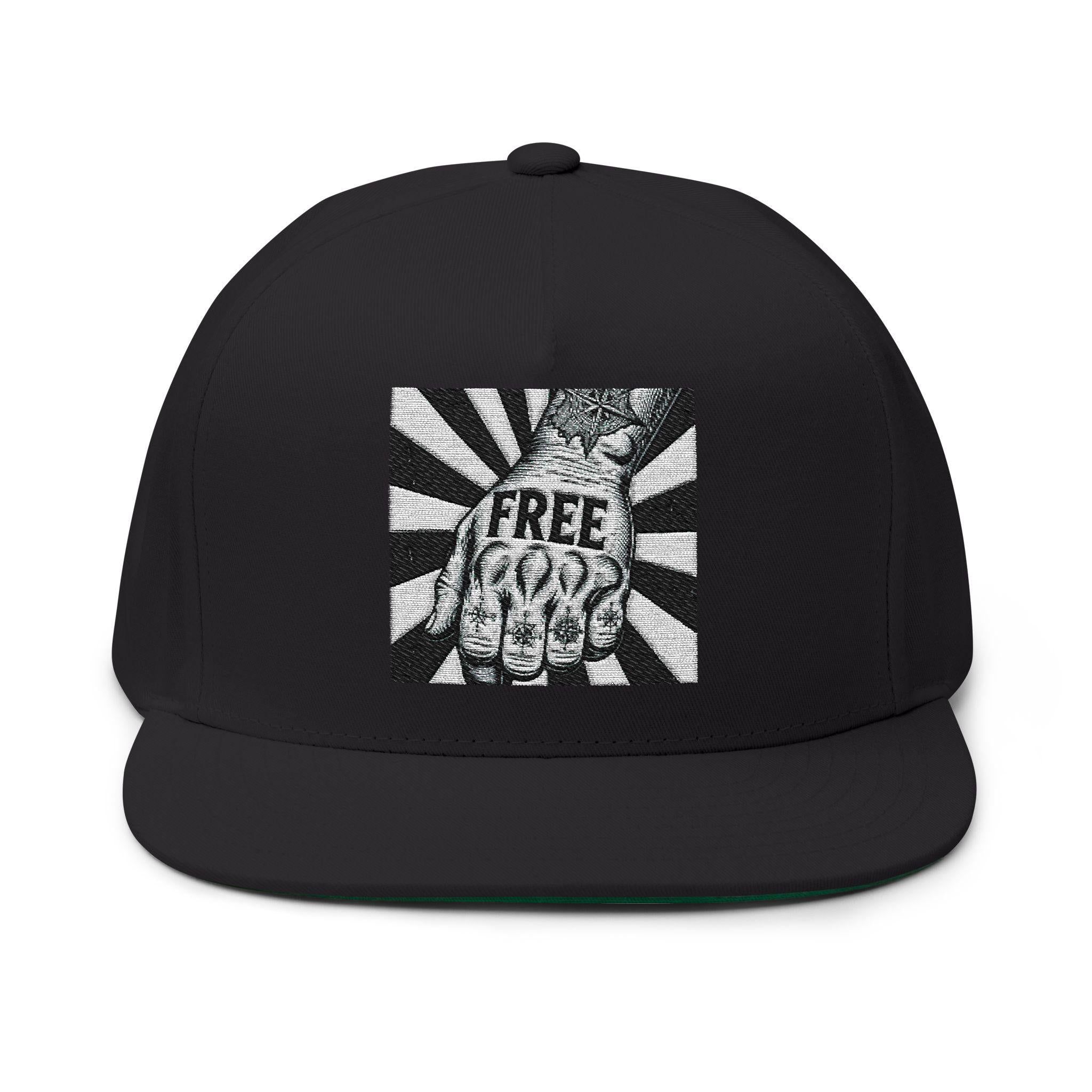 Free Spirit Embroidered Flat Bill Cap - Cotton Twill Urban Hat