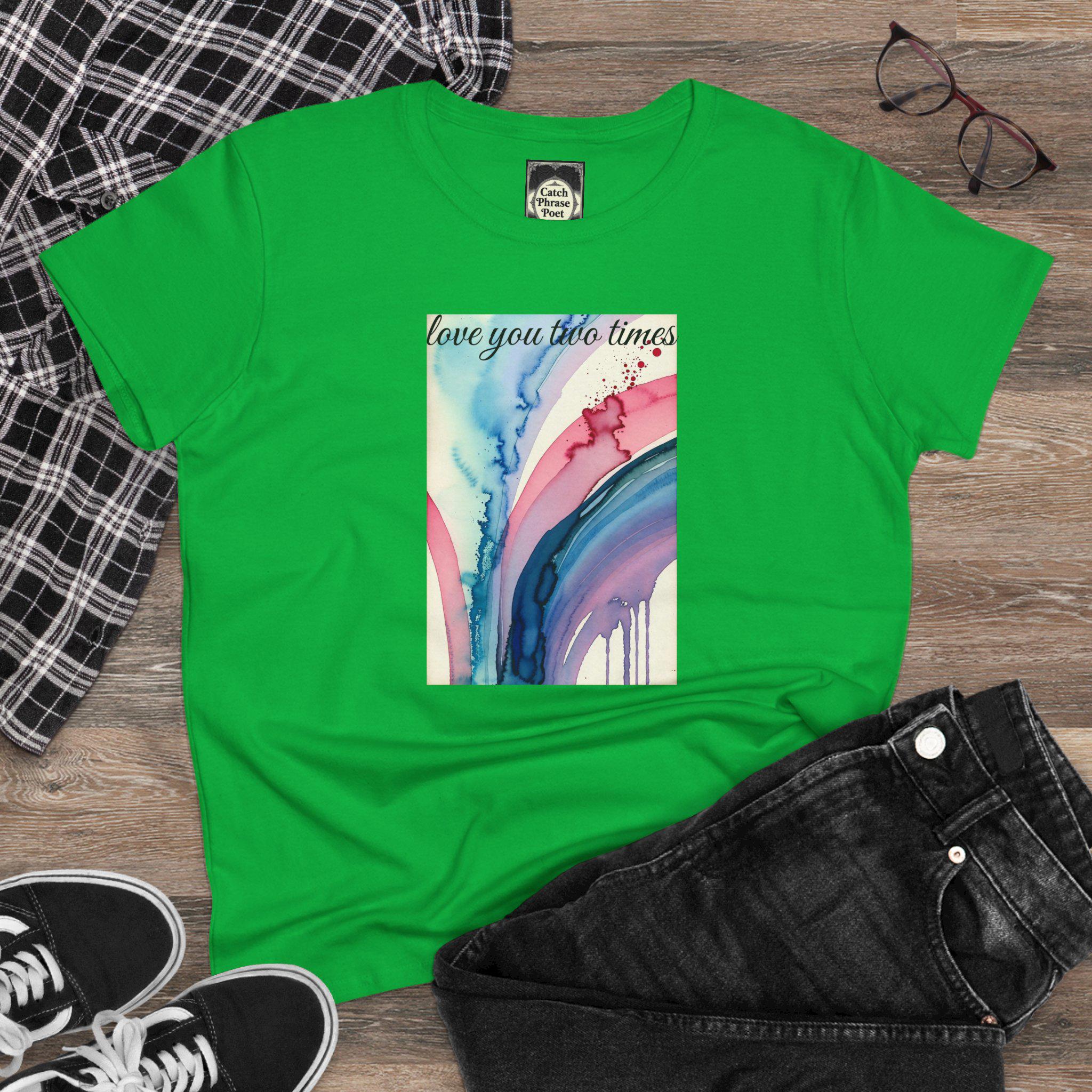 Watercolor 'Love You' Cotton Tee, Casual Graphic Shirt