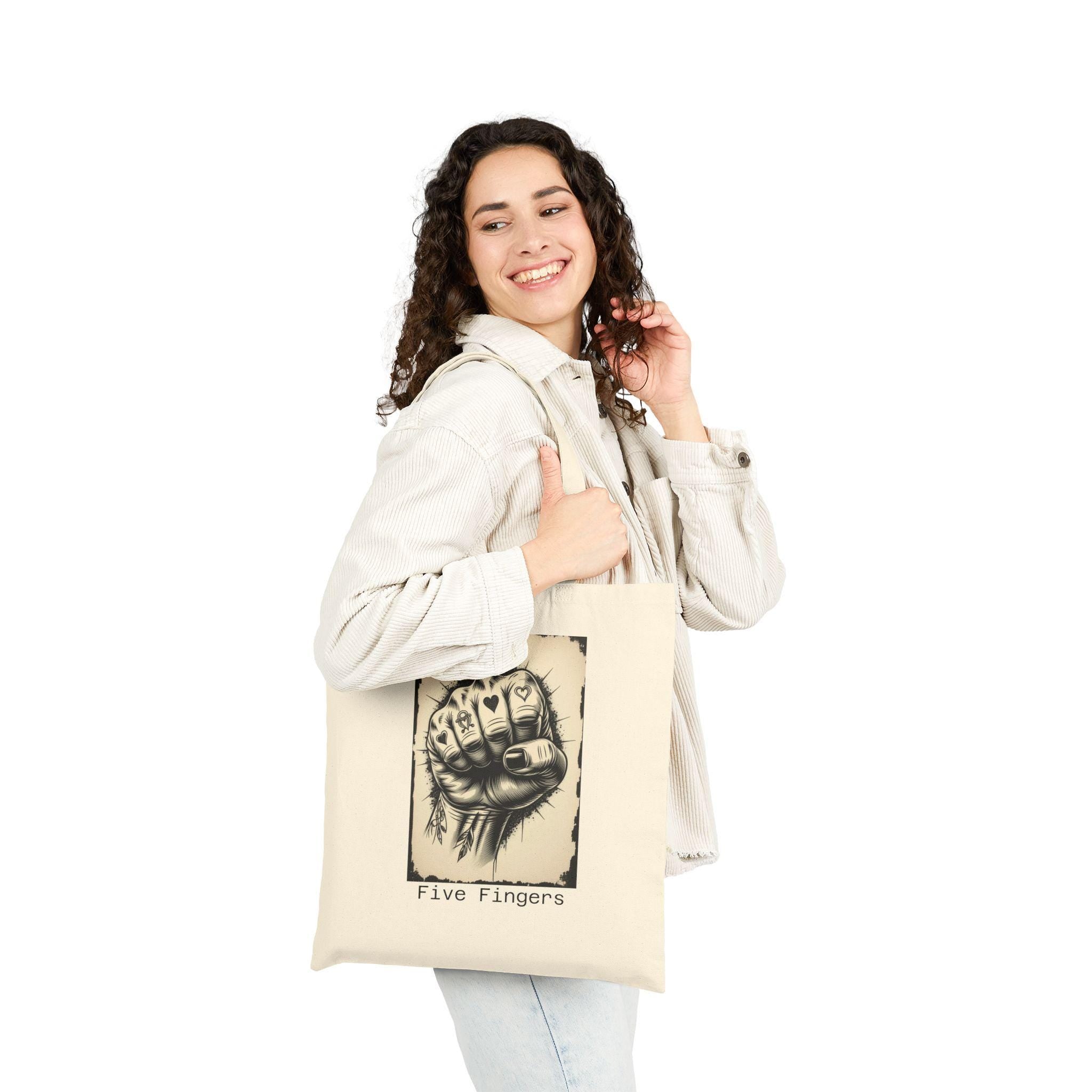 Hand Drawn 'Five Fingers' Cotton Canvas Tote Bag