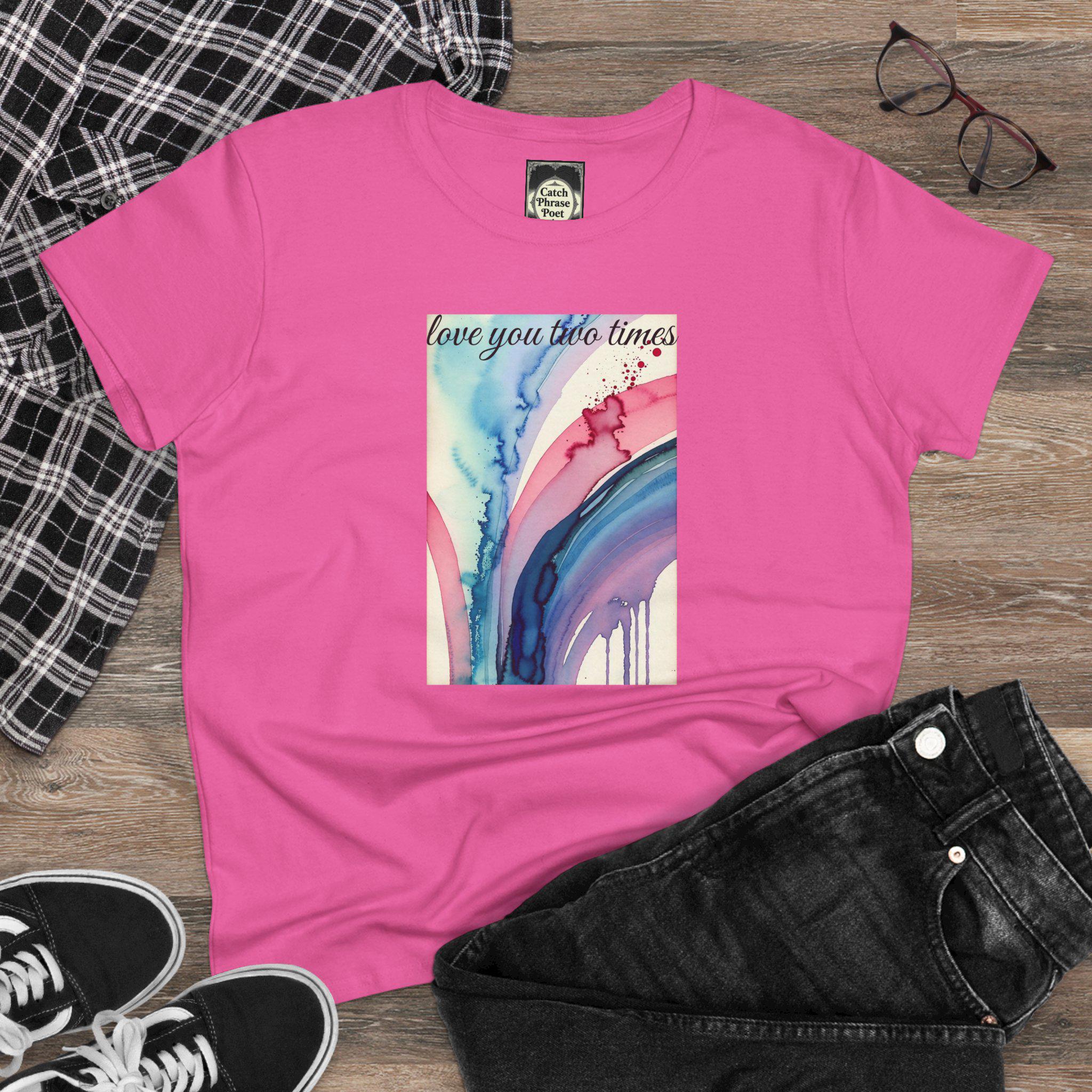 Watercolor 'Love You' Cotton Tee, Casual Graphic Shirt