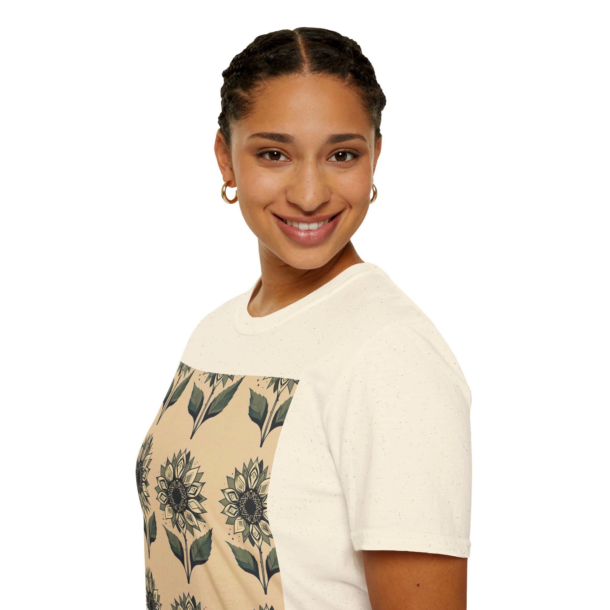 Floral Sunflower T-Shirt, Unisex Softstyle Cotton Tee
