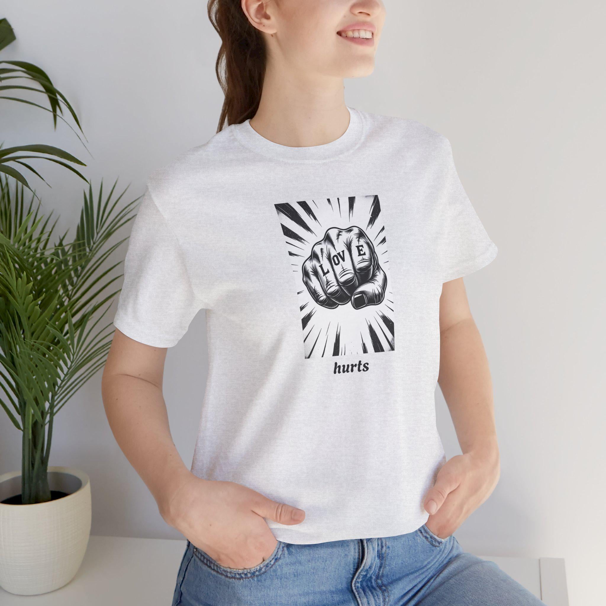 Unisex Jersey Short Sleeve Tee with Graphic Design - Love Hurts
