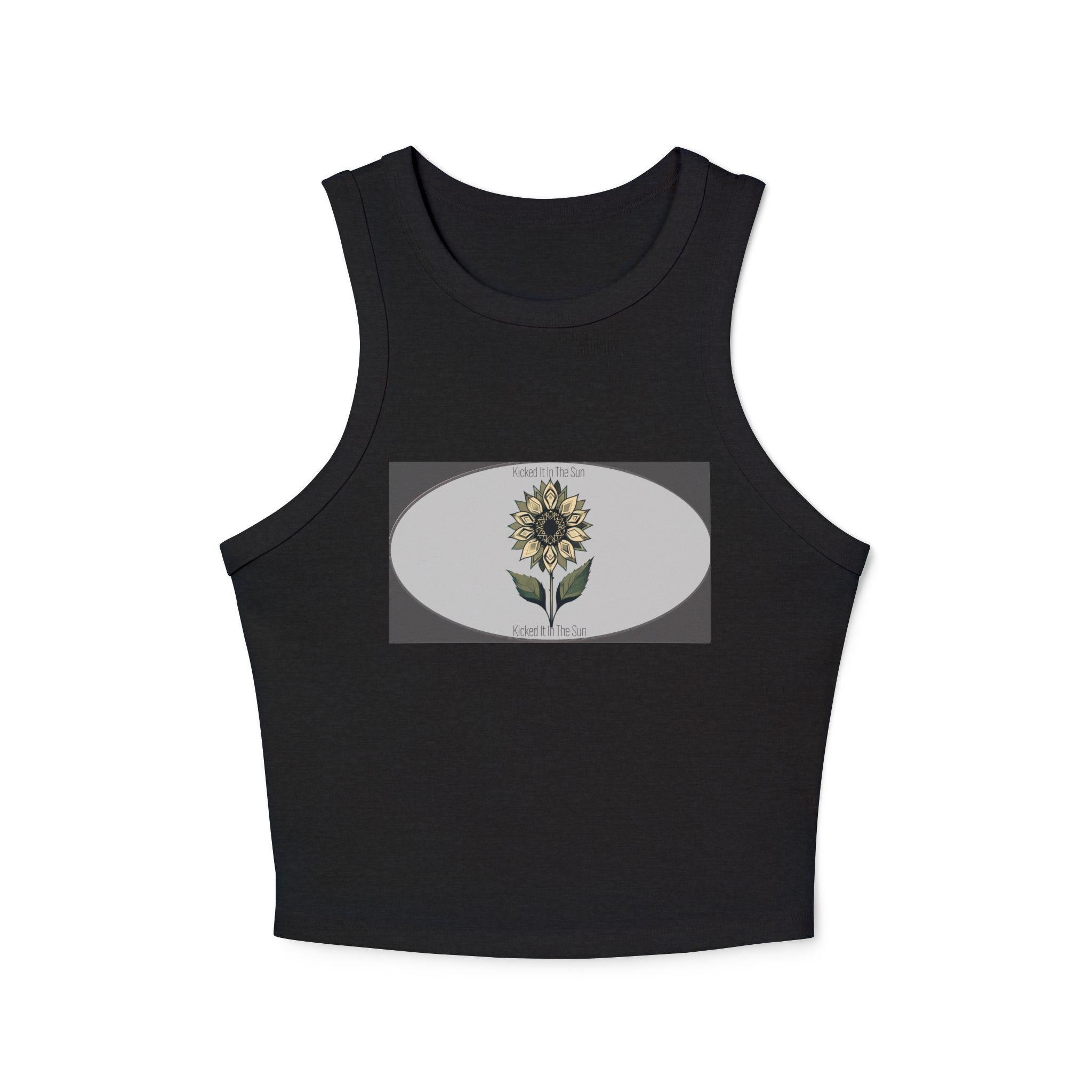 Sunflower Graphic Racer Tank Top, Women's Fitted Ribbed Summer Top