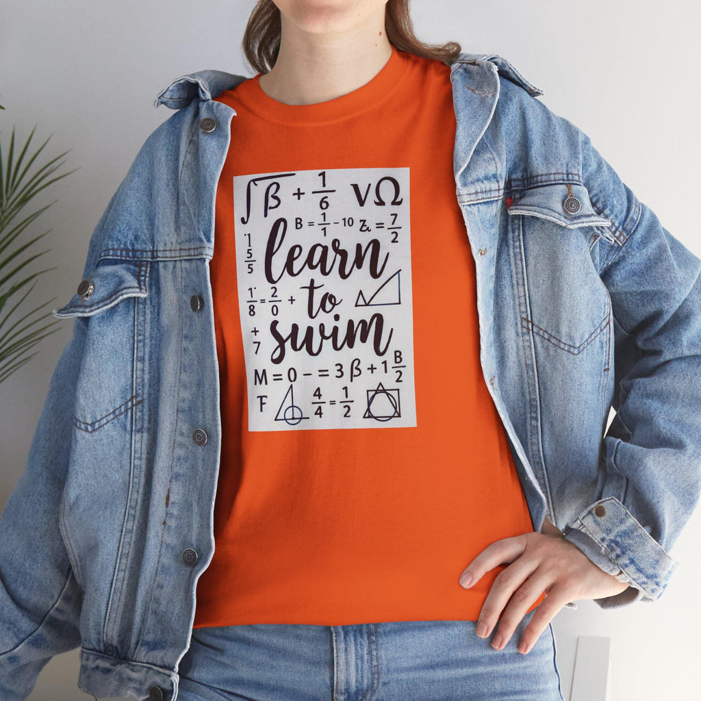 Learn To Swim Heavy Cotton Tee: Unisex Swim Lesson Shirt