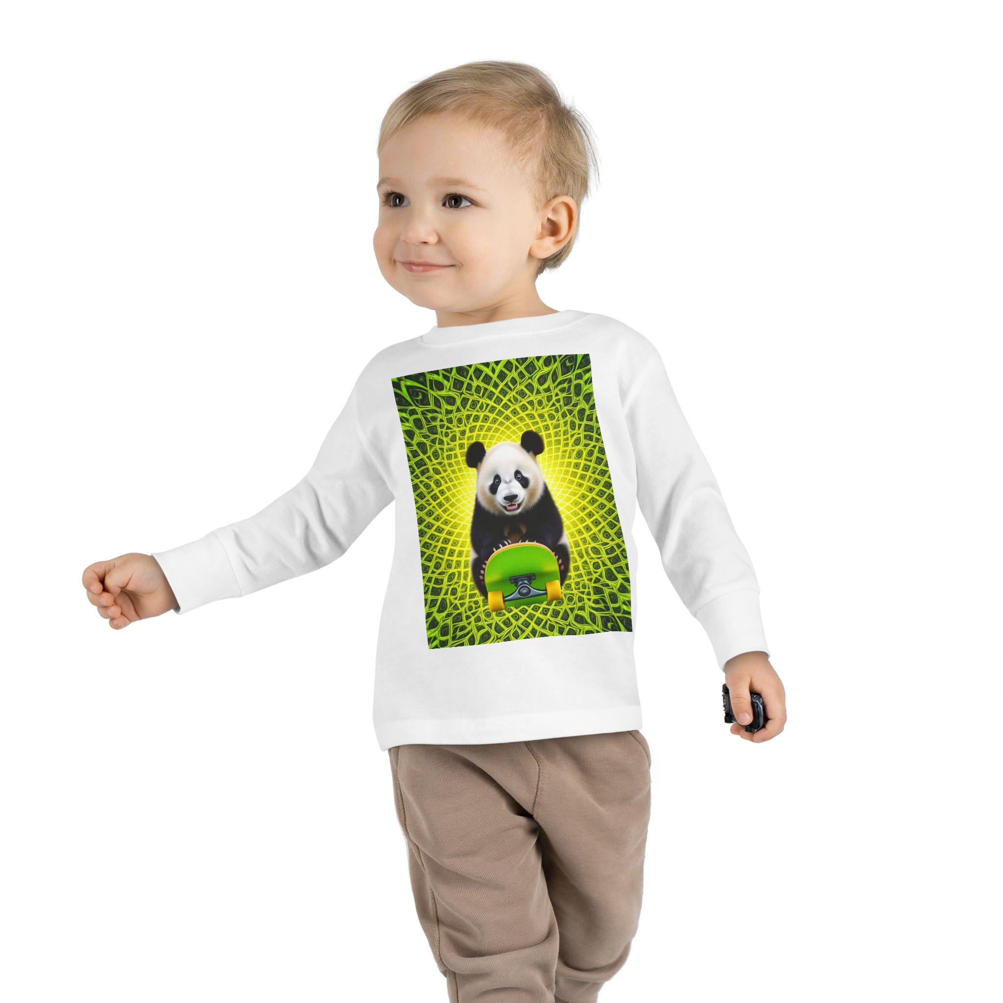 Playful Panda Toddler Tee: Eco-Friendly Cotton Long Sleeve