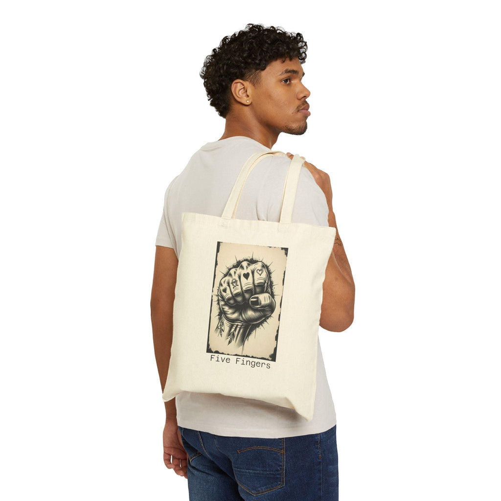 Hand Drawn 'Five Fingers' Cotton Canvas Tote Bag