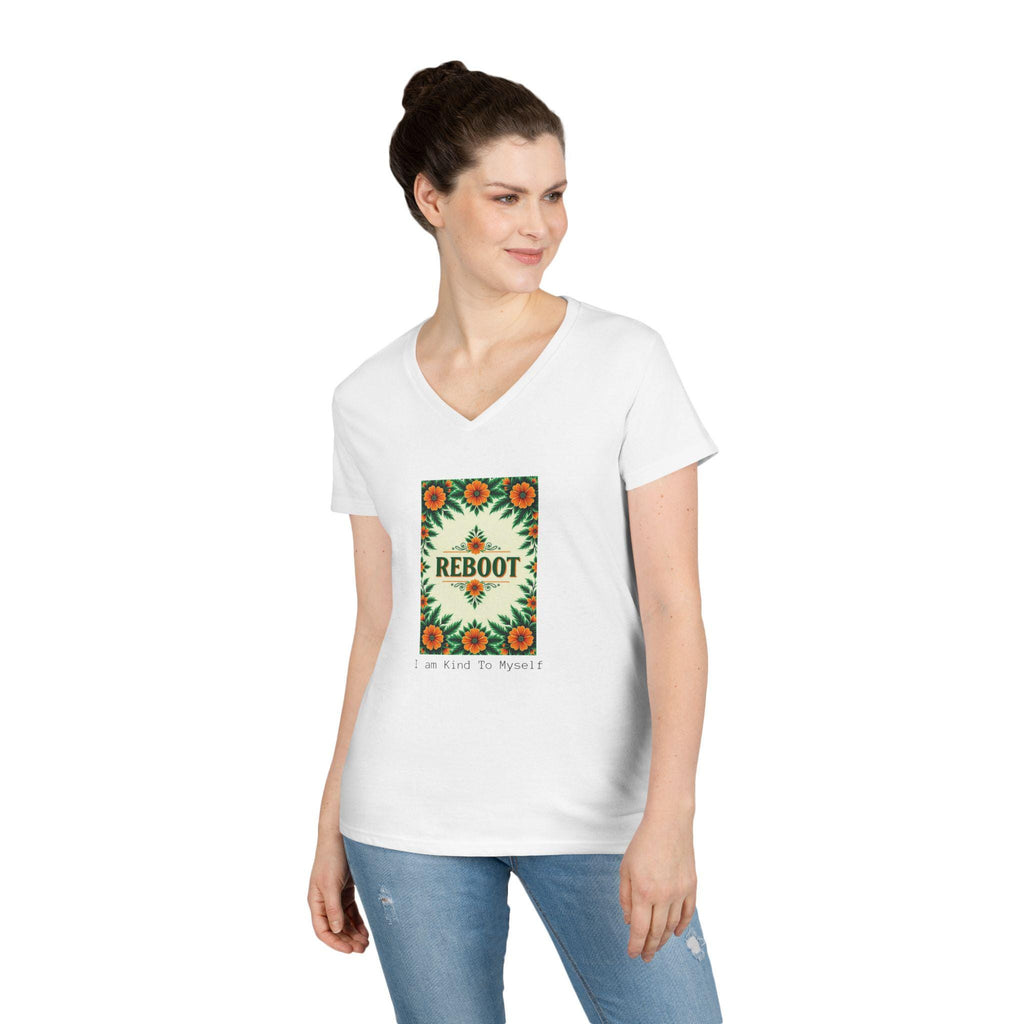Kind One Design V-Neck T-Shirt: Women's Soft Cotton Graphic Tee