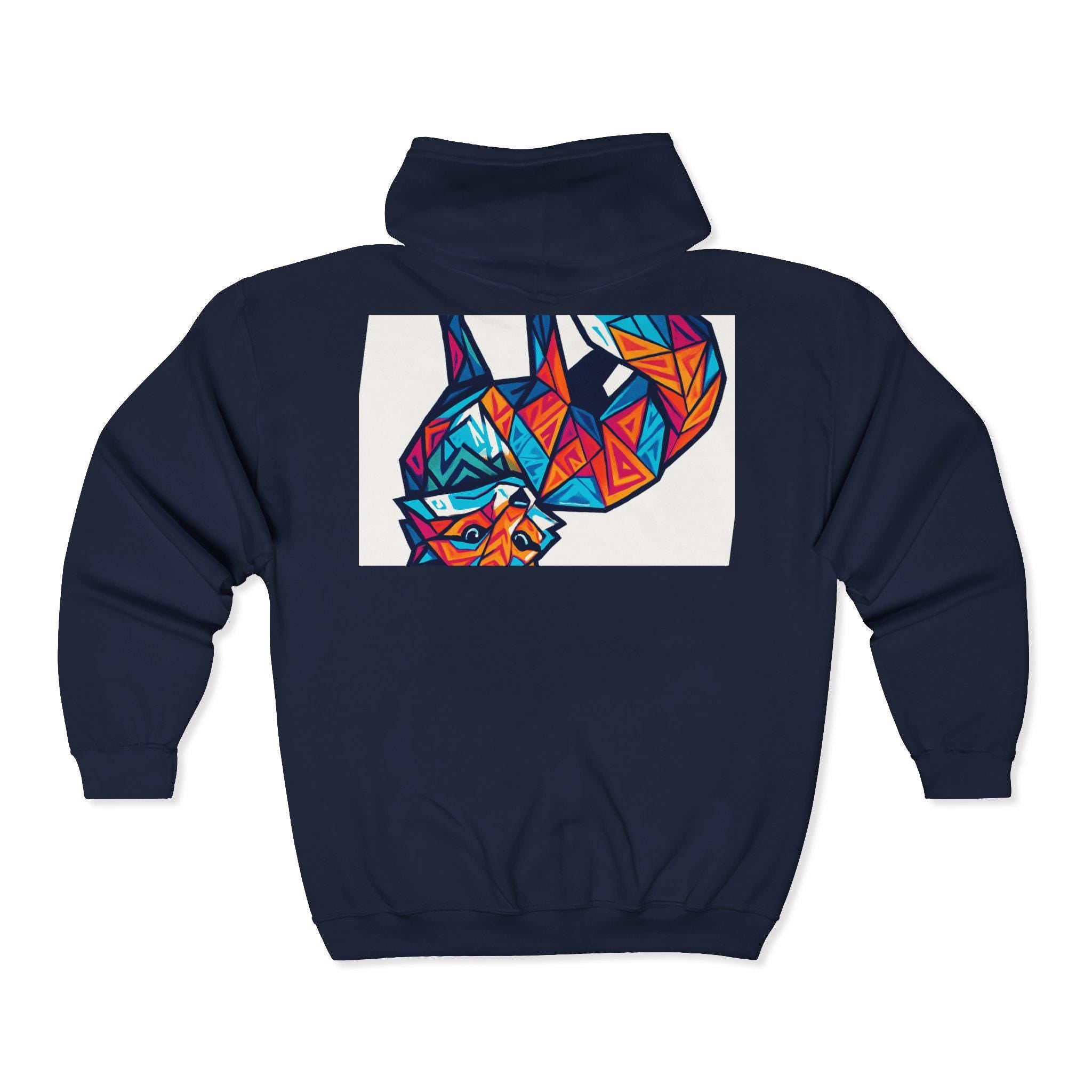 Geometric Fox Graphic Zip Hoodie - Unisex Cozy Sweatshirt