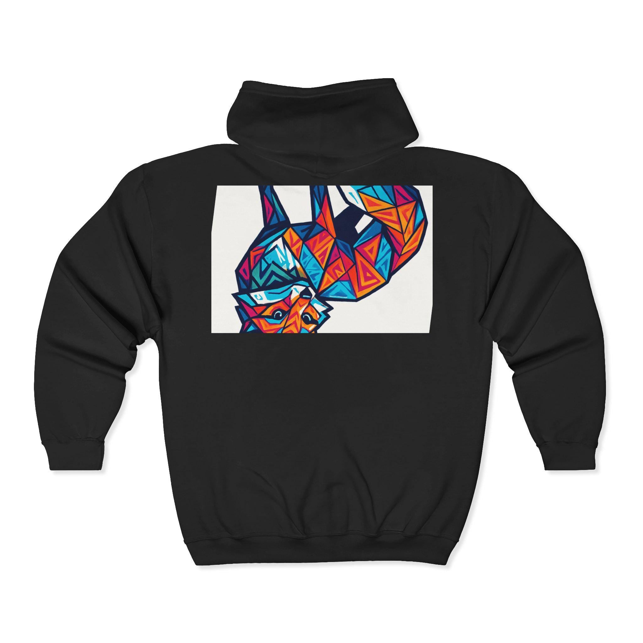 Geometric Fox Graphic Zip Hoodie - Unisex Cozy Sweatshirt