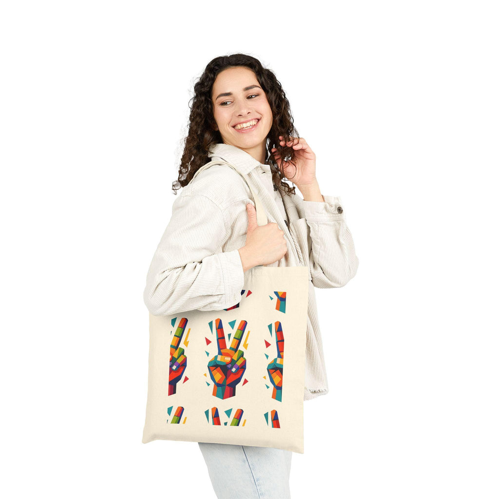 Colorful Peace Sign Cotton Canvas Tote Bag, Reusable Shopper