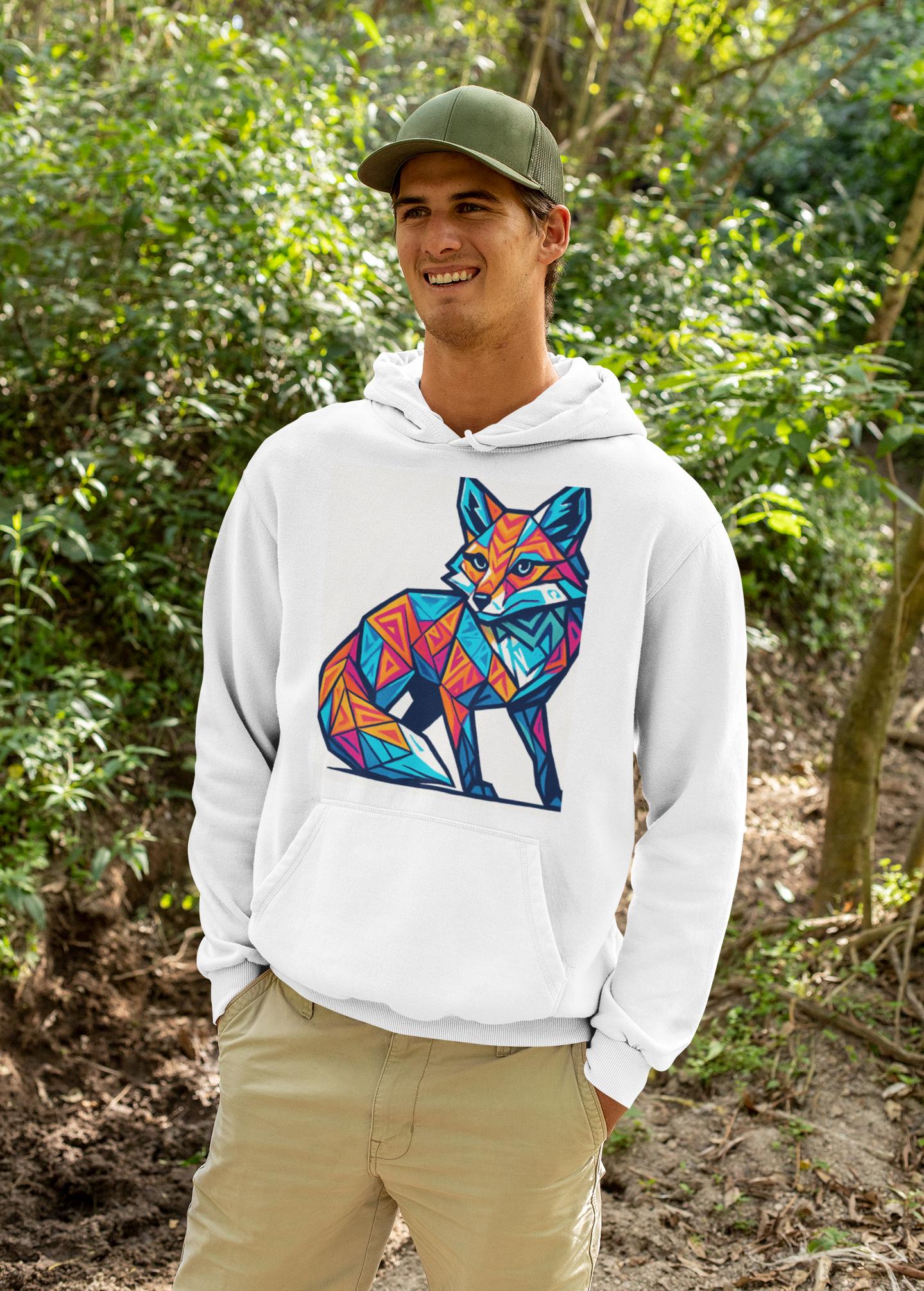 Colorful Fox Art Unisex Hoodie, Graphic Long Sleeve Tee