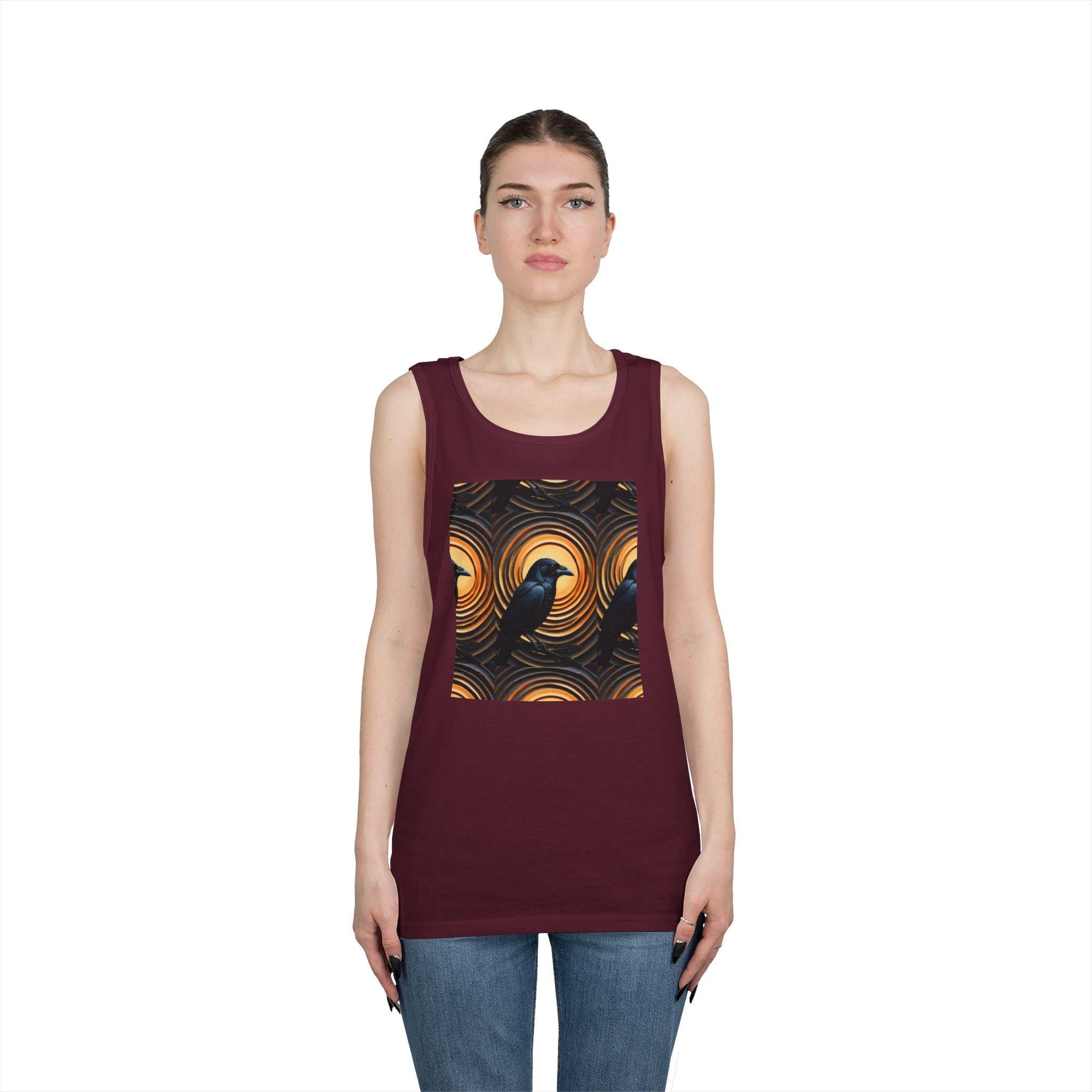 Raven Print Tank Top, Unisex Cotton Sleeveless Shirt, Boho Apparel