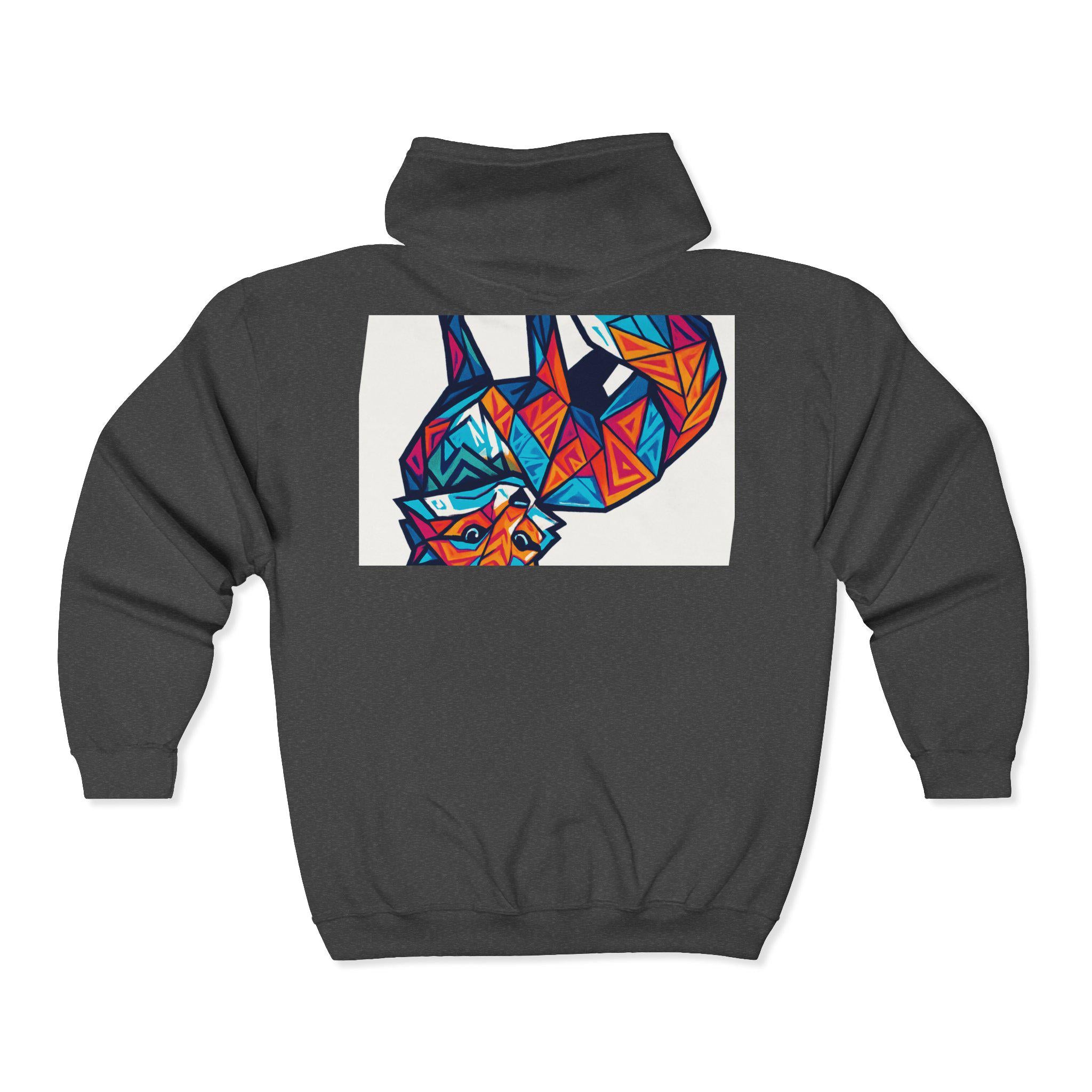 Geometric Fox Graphic Zip Hoodie - Unisex Cozy Sweatshirt