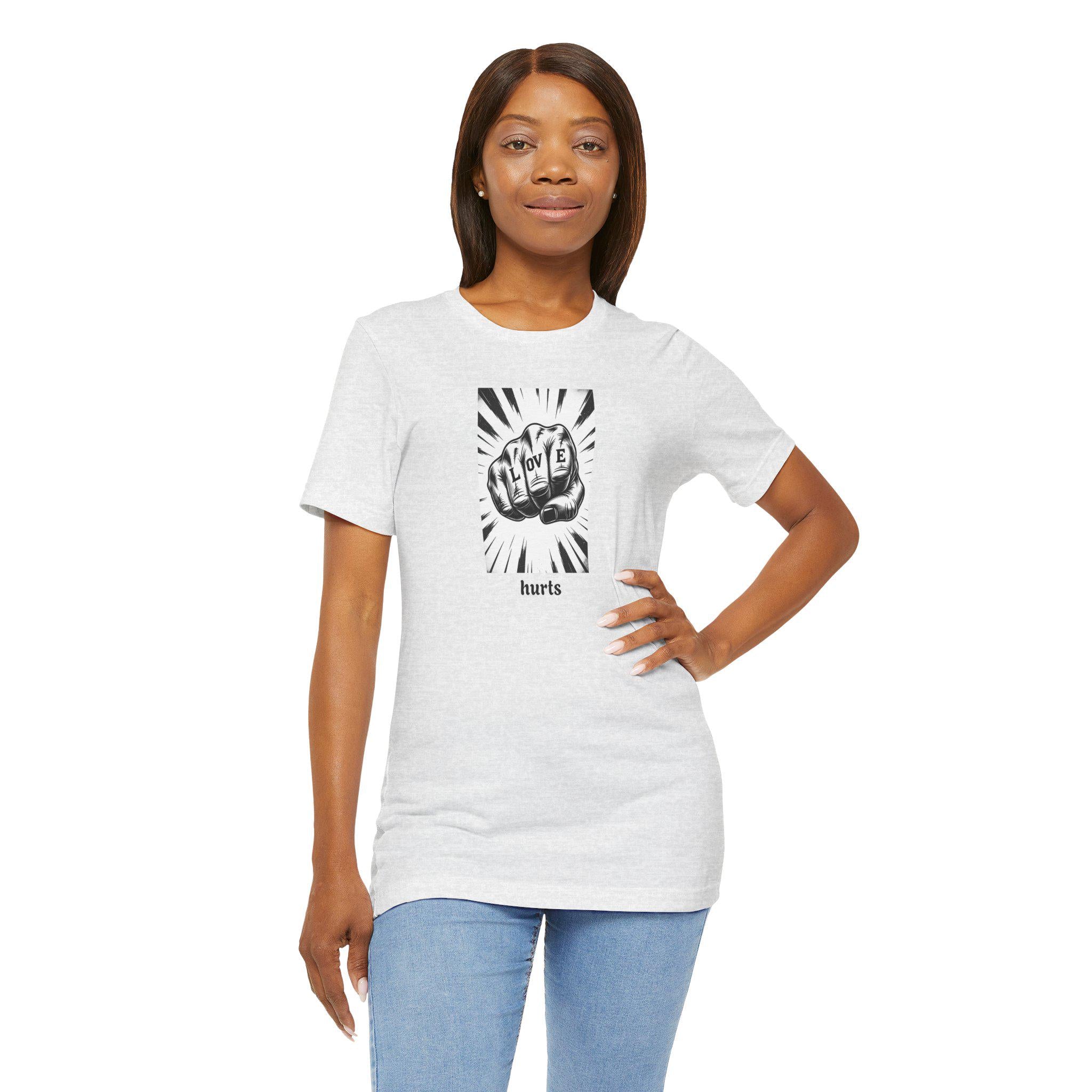 Unisex Jersey Short Sleeve Tee with Graphic Design - Love Hurts