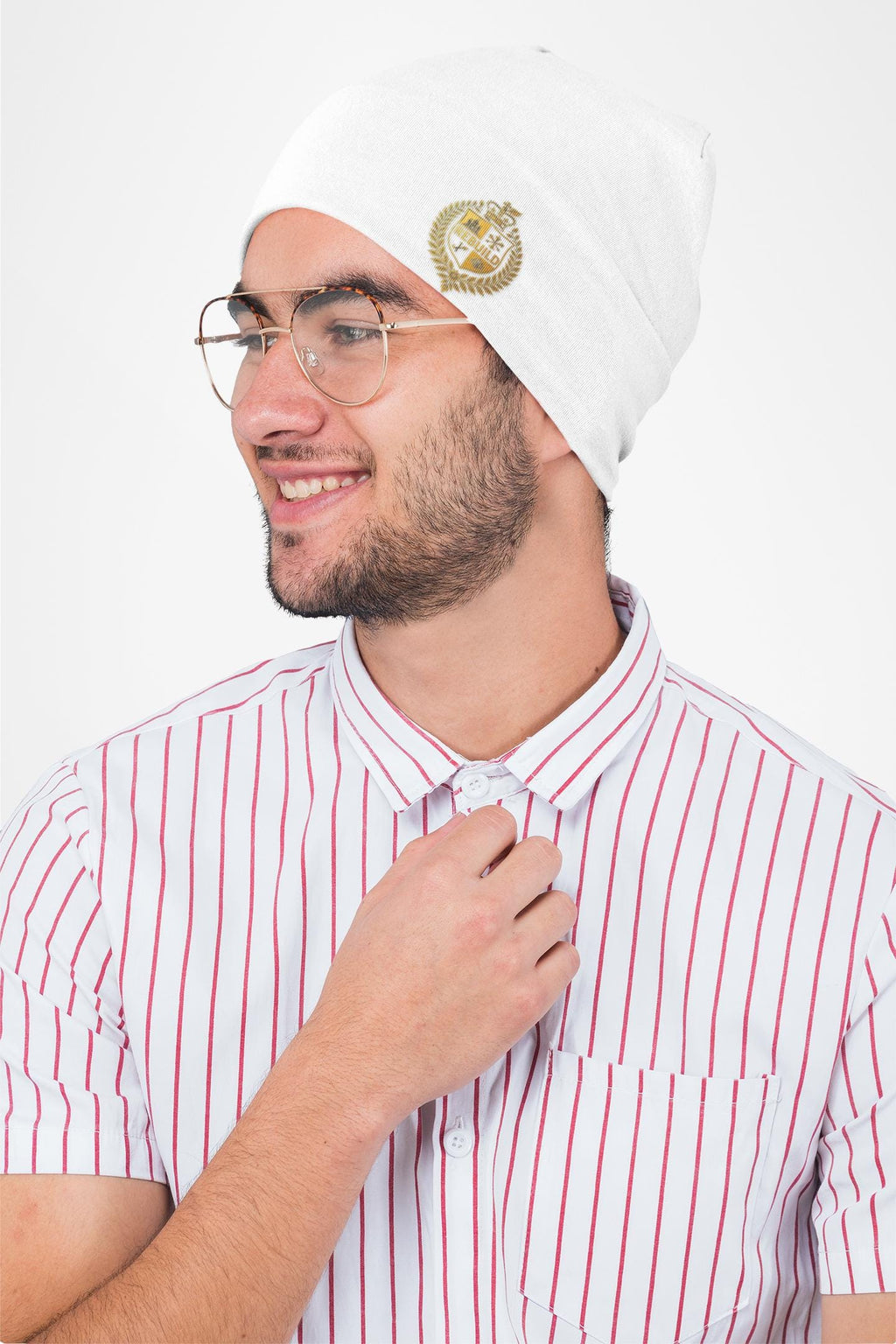 Embroidered Beanie, "Rebuild" Design, Cuffed Knit Hat