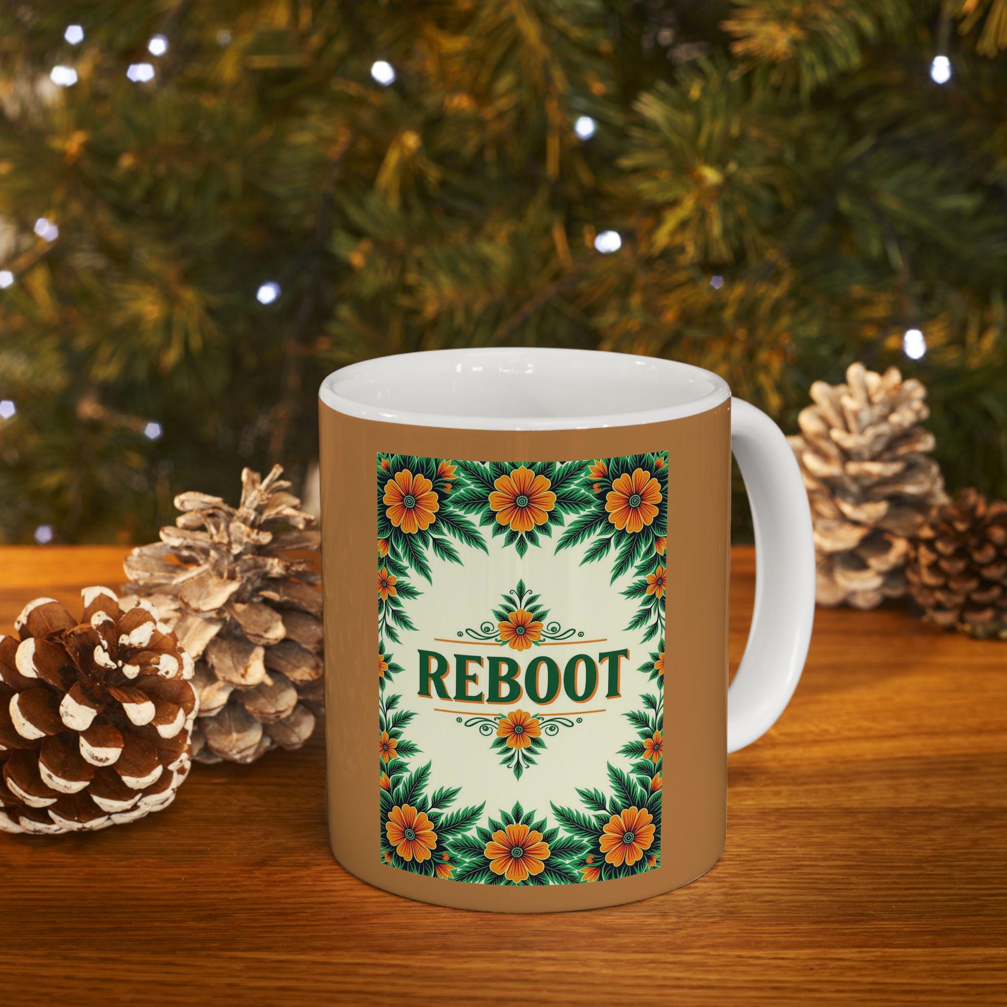 Floral Ceramic Coffee Mug - "Reboot" Design