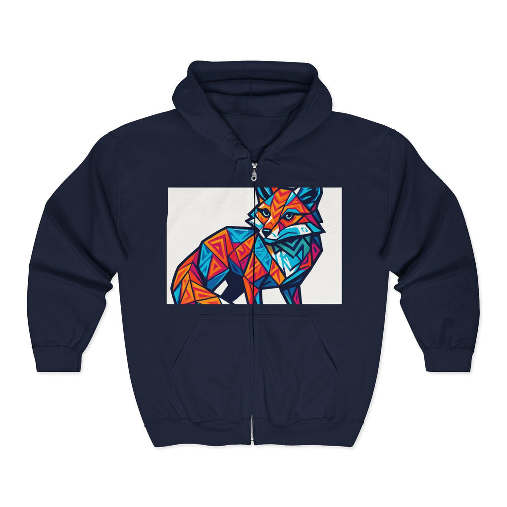 Geometric Fox Graphic Zip Hoodie - Unisex Cozy Sweatshirt