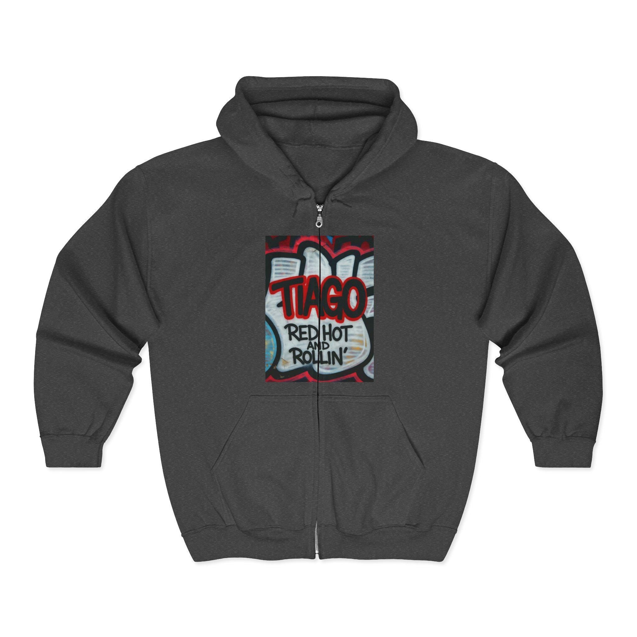Tiago Graffiti Zip Hoodie, Unisex Street Style Sweatshirt
