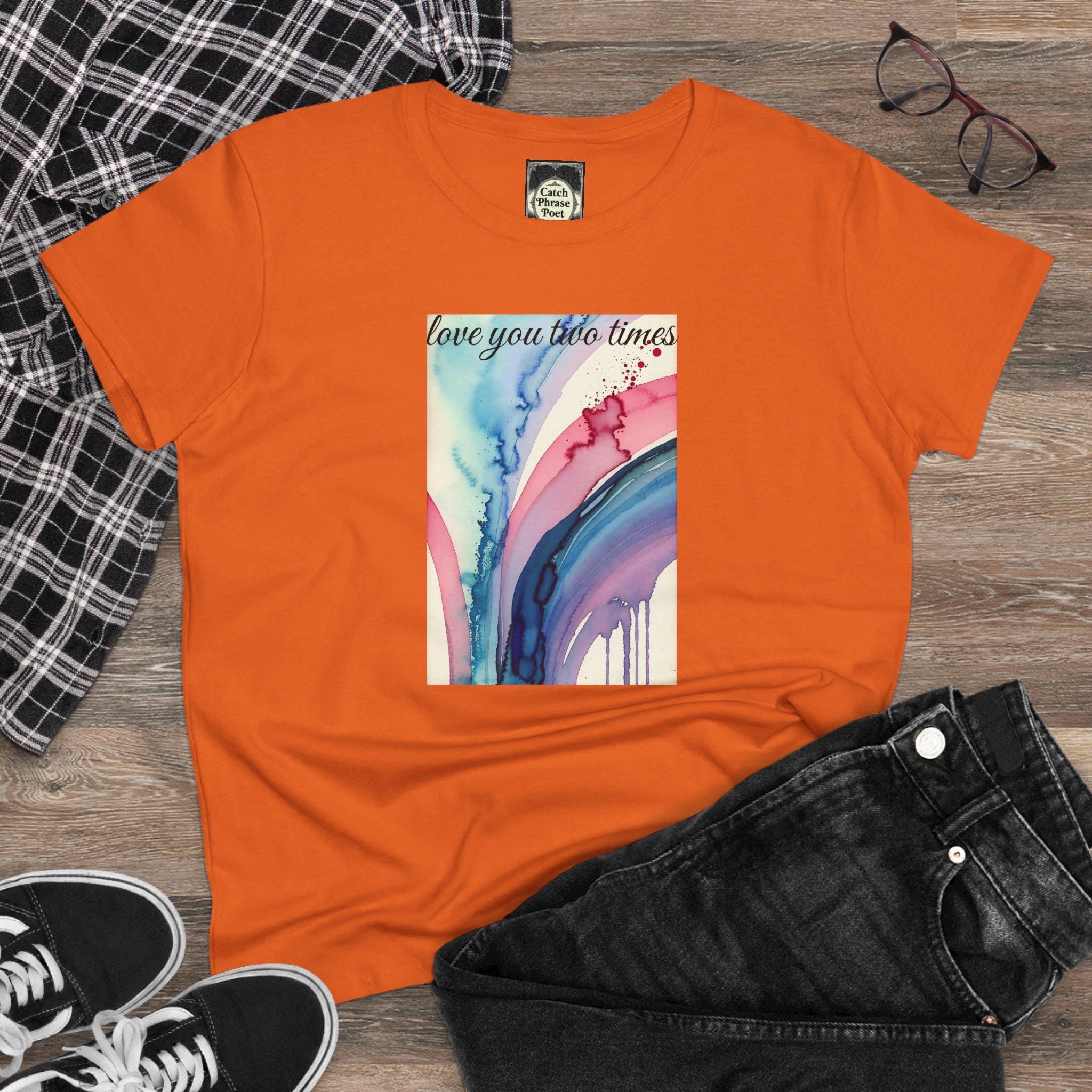Watercolor 'Love You' Cotton Tee, Casual Graphic Shirt