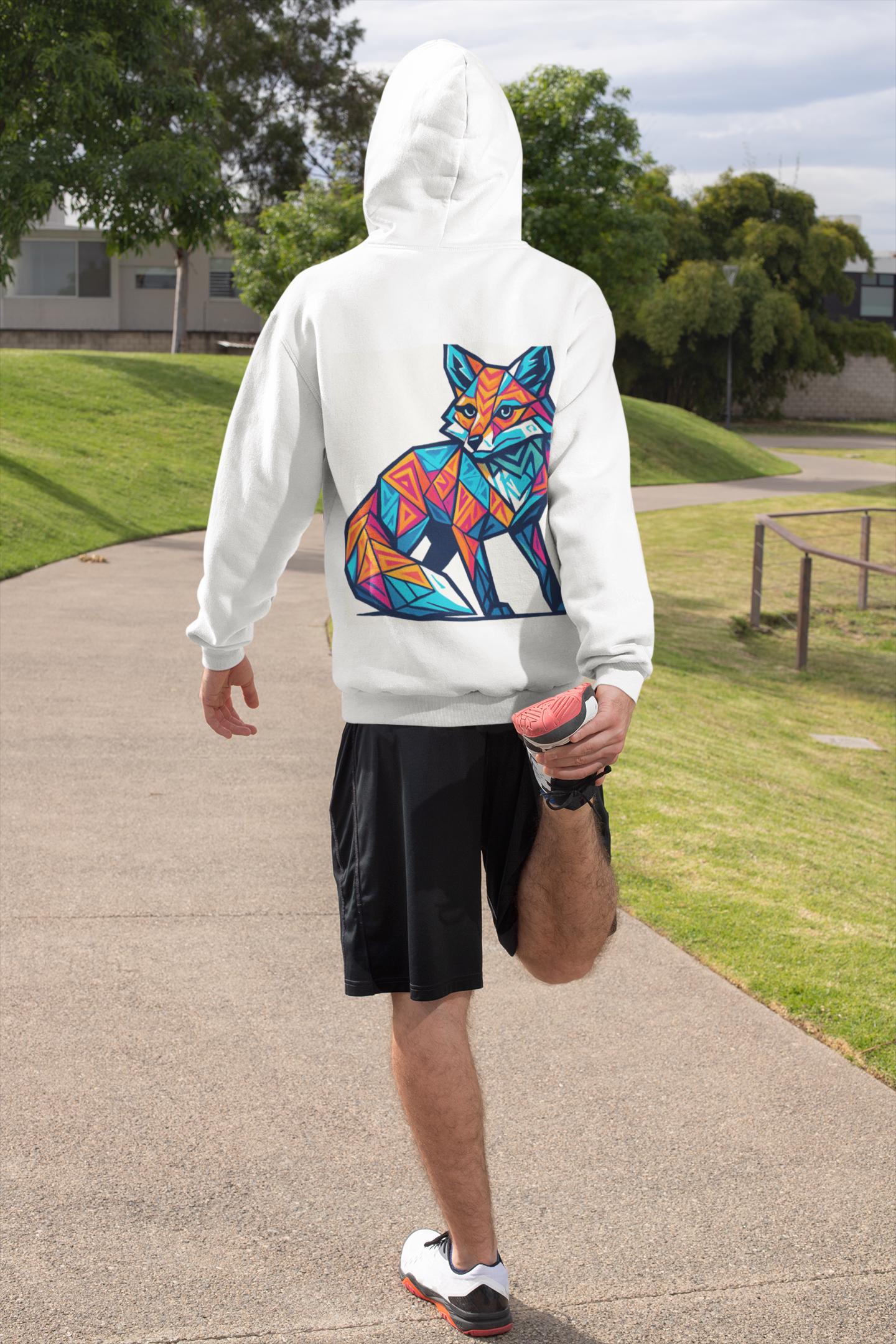 Colorful Fox Art Unisex Hoodie, Graphic Long Sleeve Tee