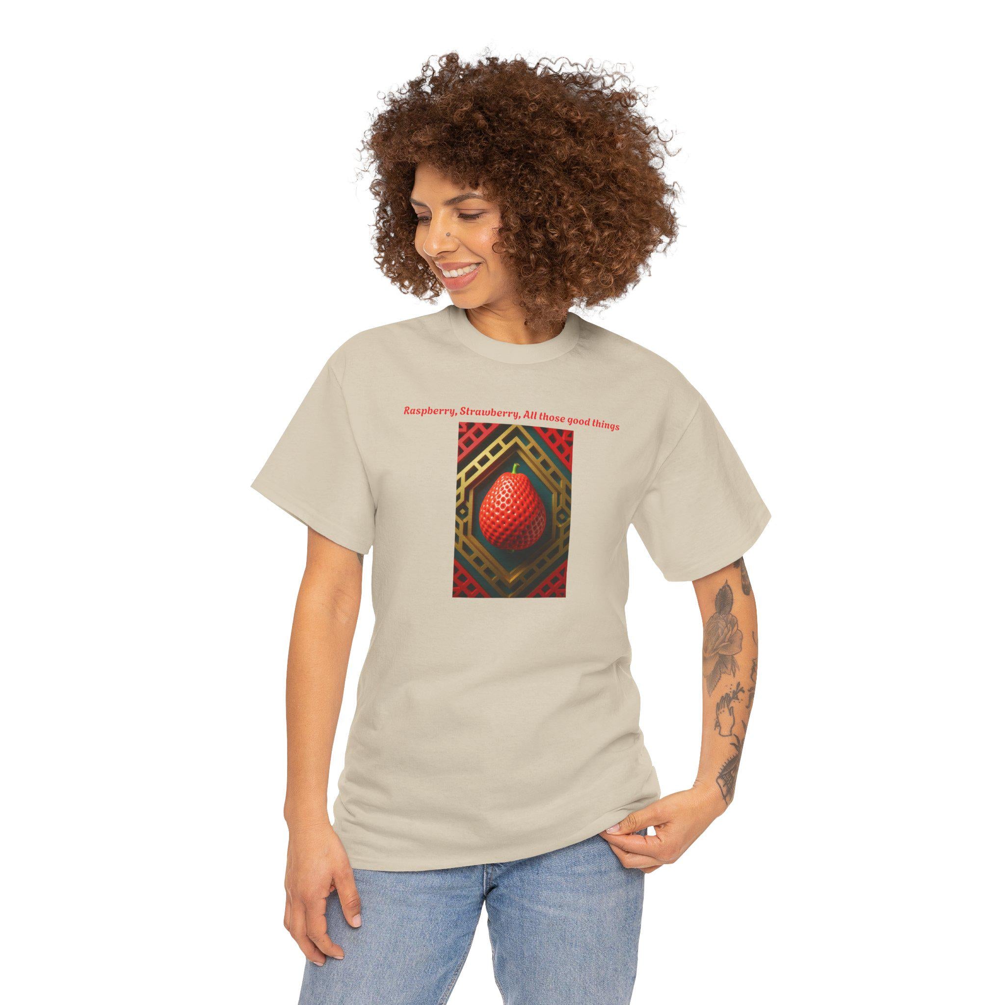 Strawberry Unisex Heavy Cotton Tee: Artistic Fruit Design