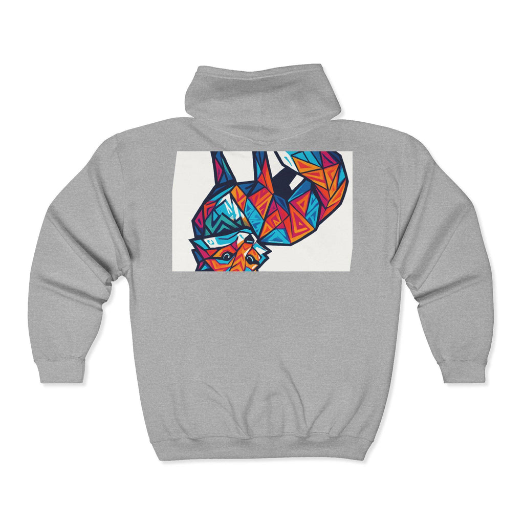 Geometric Fox Graphic Zip Hoodie - Unisex Cozy Sweatshirt