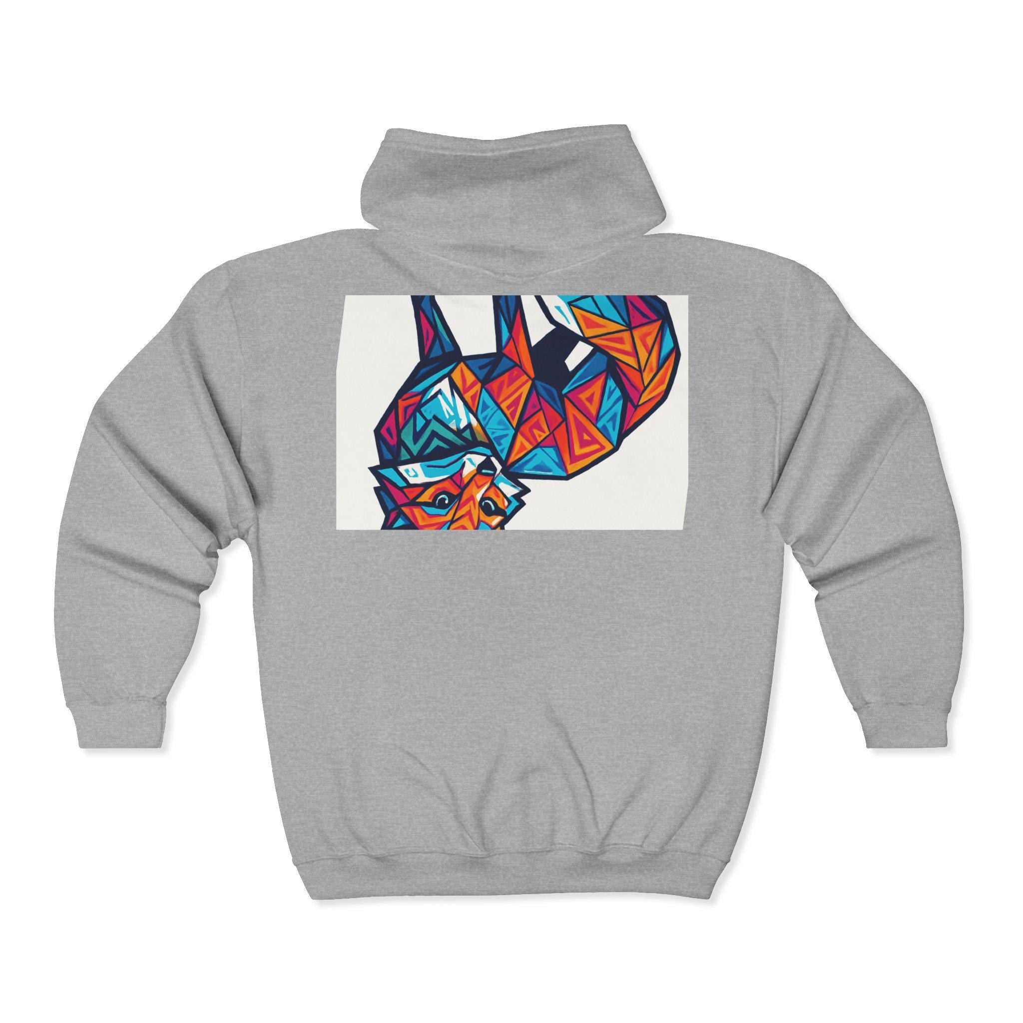 Geometric Fox Graphic Zip Hoodie - Unisex Cozy Sweatshirt