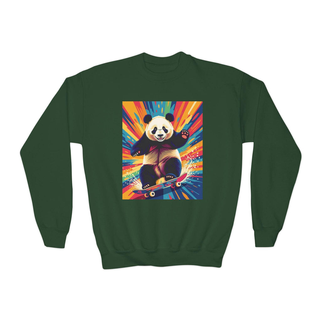 Skateboarding Panda Youth Sweatshirt: Colorful Kids Crewneck