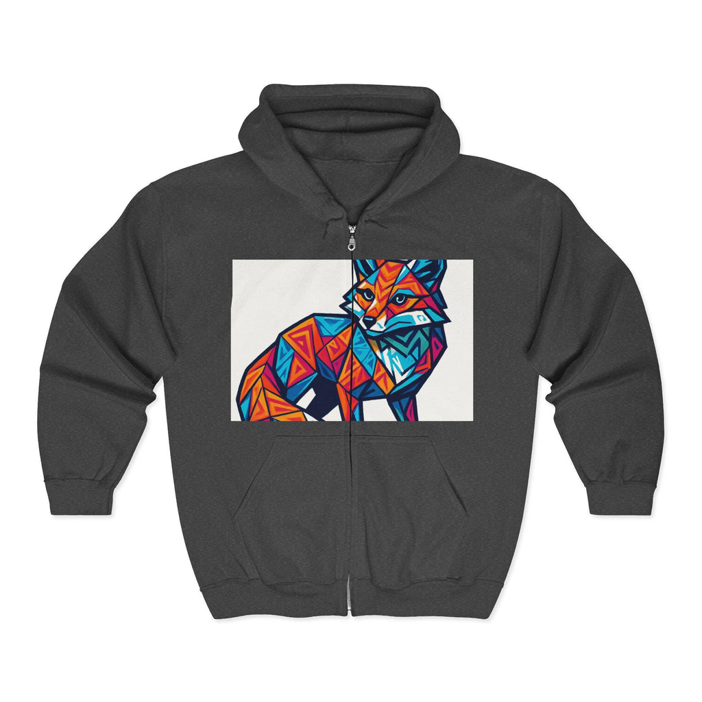 Geometric Fox Graphic Zip Hoodie - Unisex Cozy Sweatshirt