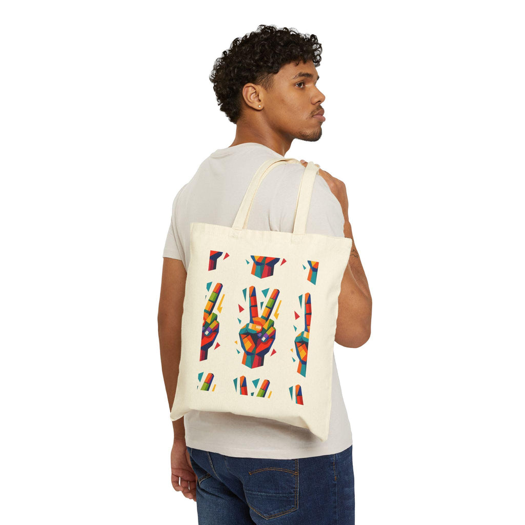 Colorful Peace Sign Cotton Canvas Tote Bag, Reusable Shopper