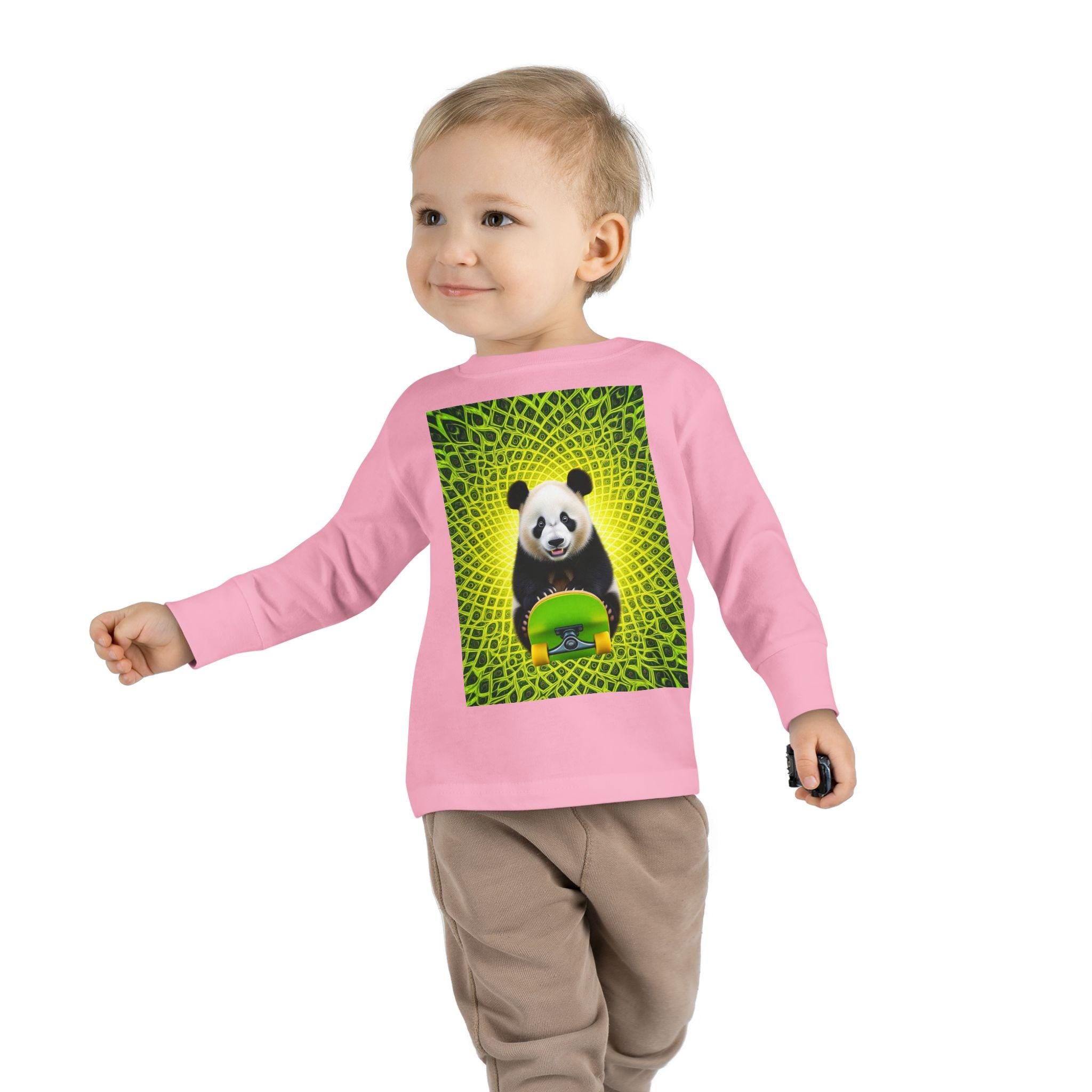 Playful Panda Toddler Tee: Eco-Friendly Cotton Long Sleeve