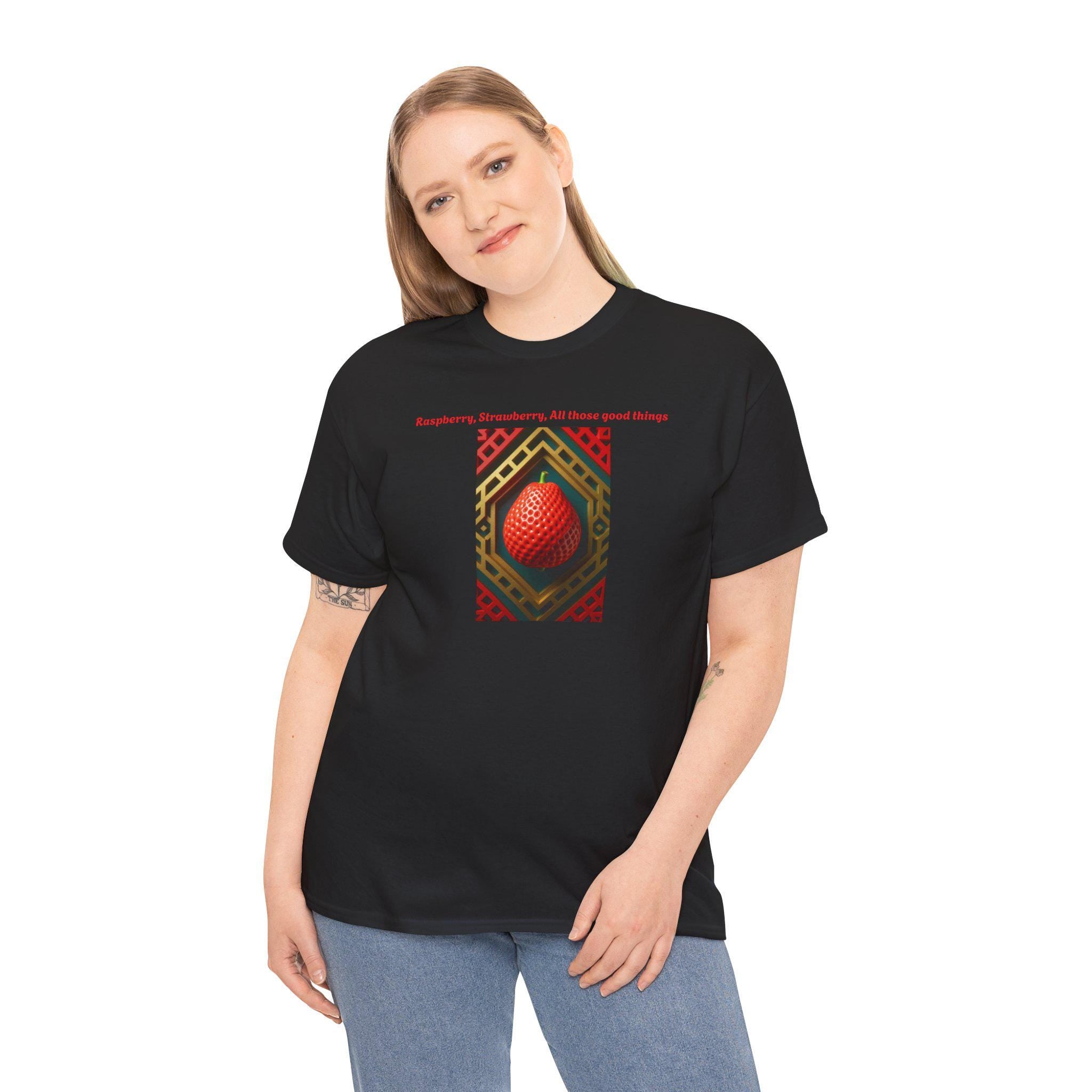 Strawberry Unisex Heavy Cotton Tee: Artistic Fruit Design